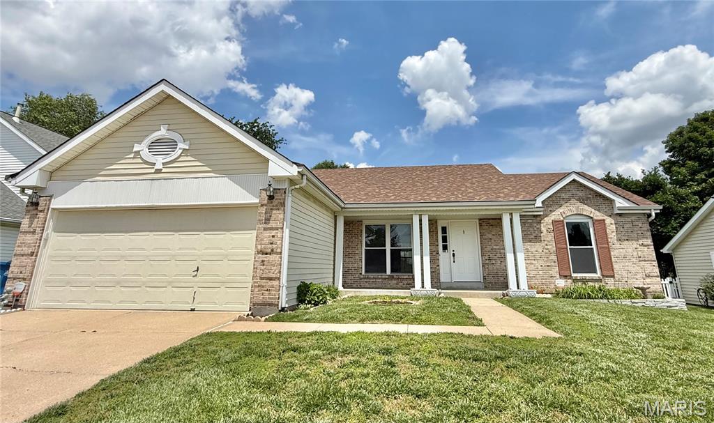 Welcome home! This charming 3-bedroom, 2-bathroom ranch home is located in the heart of Bridgeton. Having been well-maintained, the home features a new roof (with a transferable warranty), fresh interior paint, and clean, move-in-ready carpets throughout. The inviting living room is complete with a cozy gas fireplace flanked by windows offering views of the backyard. Around the corner is a nicely appointed kitchen and breakfast room with a sliding door leading to the covered and screened-in back patio, perfect for relaxing or entertaining. The level backyard has plenty of room to plant a garden or play games. Bonus - the yard has a sprinkler system. Don't miss the main floor laundry on the way to the 2-car garage. With double closets, the primary suite provides a comfortable retreat with its own private bath with separate tub, shower and linen closet.  On the opposite side of the home, are two additional bedrooms and a hall bath. The basement already has a hobby/work bench ready to go, complete with lighting! A solid, easy-living home with great updates in a convenient location.