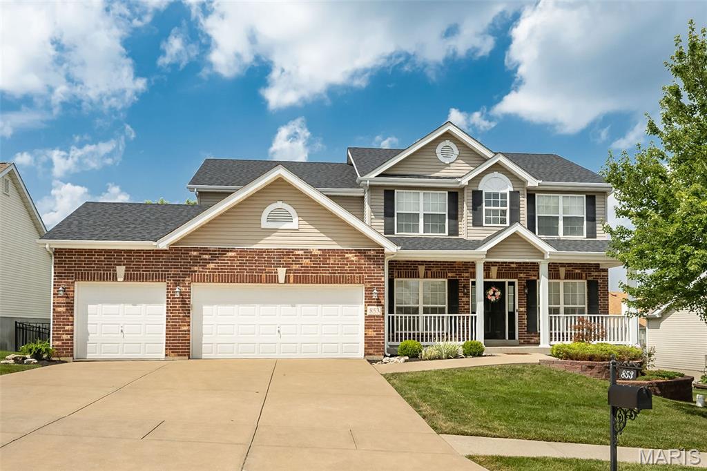 RUSH HOUR OPEN HOUSE July 23rd, 4 to 6pm. Don't miss this incredible value in the highly sought-after Stone Meadows subdivision! Enjoy resort-style amenities including pools, lakes, walking trails, clubhouse, and more—all in the award-winning Wentzville School District. Offering over 3,500+ sq. ft. of finished living space, this 2-story features 4 bedrooms, 3 full baths, a powder room, and a finished walkout lower level that could easily serve as a 5th bedroom or private multi-generational suite with a kitchenette, living area, walk-in closet, full bath, and abundant storage. Updates include newer dual zoned HVAC systems, newer architectural roof, new carpet throughout, real wood flooring throughout the kitchen, breakfast, entry, dining room, and upstairs landing, stainless steel appliances, tile backsplash, special millwork/wainscoting, fireplace, and more. Additional features include a 3-car finished garage, recessed lighting, walk-in closets, huge pantry with custom shelving, open spindled staircase. Outside you'll find a fenced yard, deck, paver patio with firepit. An amazing opportunity at an exceptional price!