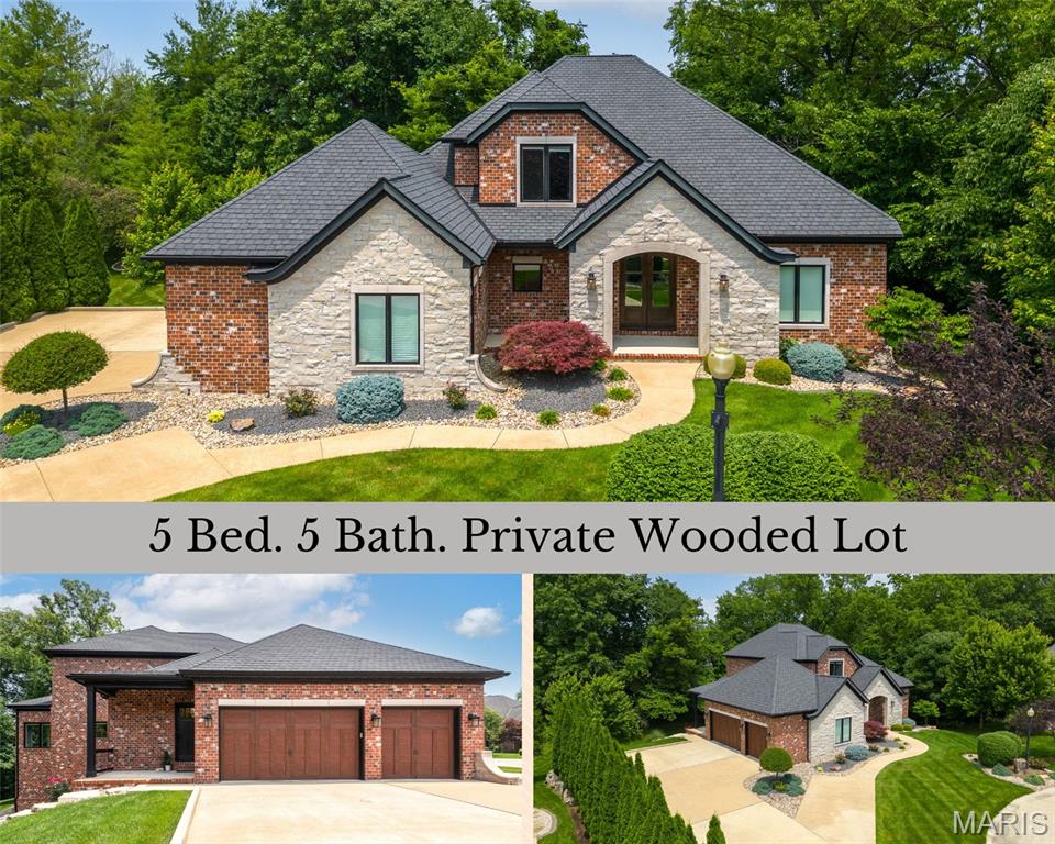 Custom-built, sophisticated home on a private wooded lot - .62 acre! Meticulously maintained & loaded with upgrades, it offers the perfect combination of elegance and comfort. A beautiful covered porch entry to greet you. Step inside to the two story open floor foyer entry. Experience modern living with a professionally installed Control4 system- offering seamless control of smart audio, entertainment, climate, garage doors, some window treatments and security all at your fingertips! The main level features a high-end kitchen with double quartz countertops, custom full-height soft-close cabinetry, a tile backsplash,  stainless steel appliances, and a wet bar/butler’s pantry. The kitchen opens seamlessly into the spacious living room with a stone gas fireplace, coffered ceiling, and a dining area that leads out to a covered deck—perfect for entertaining. The main-floor primary suite is a true retreat featuring a spa-style ensuite with a tiled walk-in shower, freestanding tub, dual vanities, and two walk-in closets. Additional main level highlights include a home office, a well-designed laundry room with custom storage and utility sink, a powder room, and a mudroom/drop zone. 2nd floor features 3 beds (1 w/ensuite full bath & 1 Jack&Jill bath)  w/walk-in closets & 2nd laundry room option.  Finished walkout lower level is mostly finished, plumbed for 2nd wet bar & walks out to covered patio & private wooded backyard! A full list of details and upgrades is available.