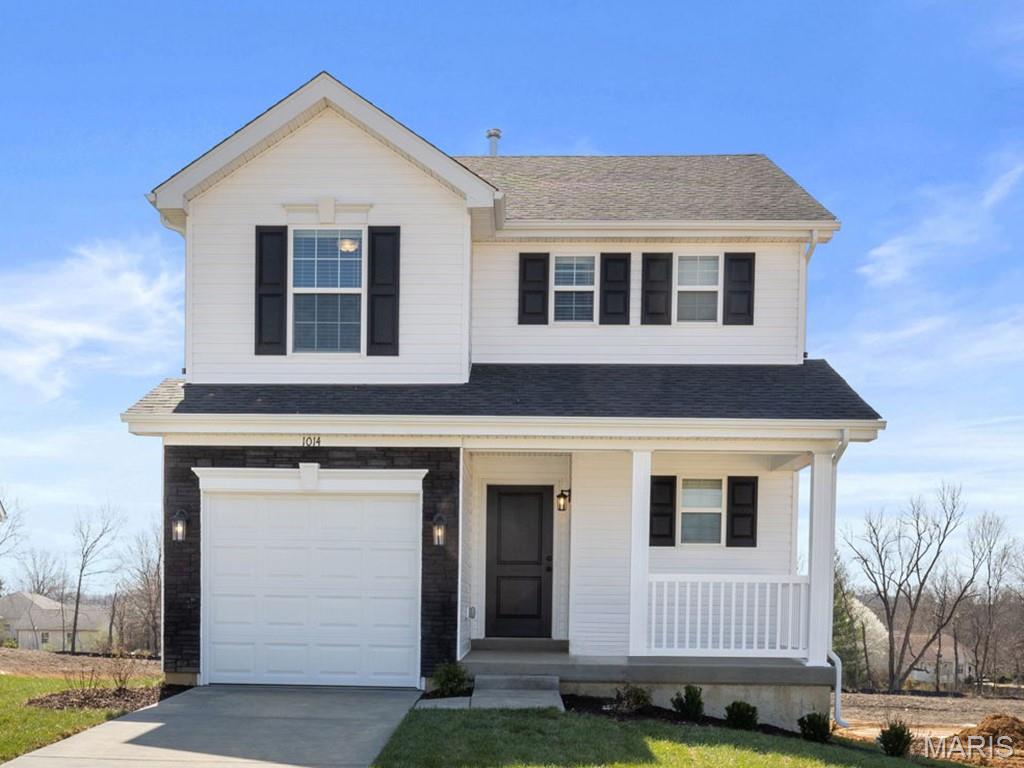 New McBride Homes St. James 2-story 3 BR, 2.5 BA is ready now! Perfect for entertaining with an open floorplan, 6’ windows, wood laminate flooring, & a spacious family room with a ceiling fan. The kitchen features level 4 Brellin White 42” cabinets, breakfast bar, quartz countertops, & stainless-steel GE appliances. Dining area offers sliding glass doors leading to the backyard. Upstairs the primary suite has a walk-in closet & private bathroom with 5ft walk-in shower. 2 additional bedrooms, laundry area & a full bath add convenience. One car garage w/coach lights, matte black fixtures, ceiling fan prewires, main floor powder room, white 2 panel interior doors, & more! The LL includes ¾ bath rough-in for future finish. Located in House Springs, this community features 263 homesites off Bear Creek Road, just east of Gravois Road & Carol Park Road. Enjoy peace of mind with McBride Homes’ 10-year builders warranty & incredible customer service! Similar photos shown.