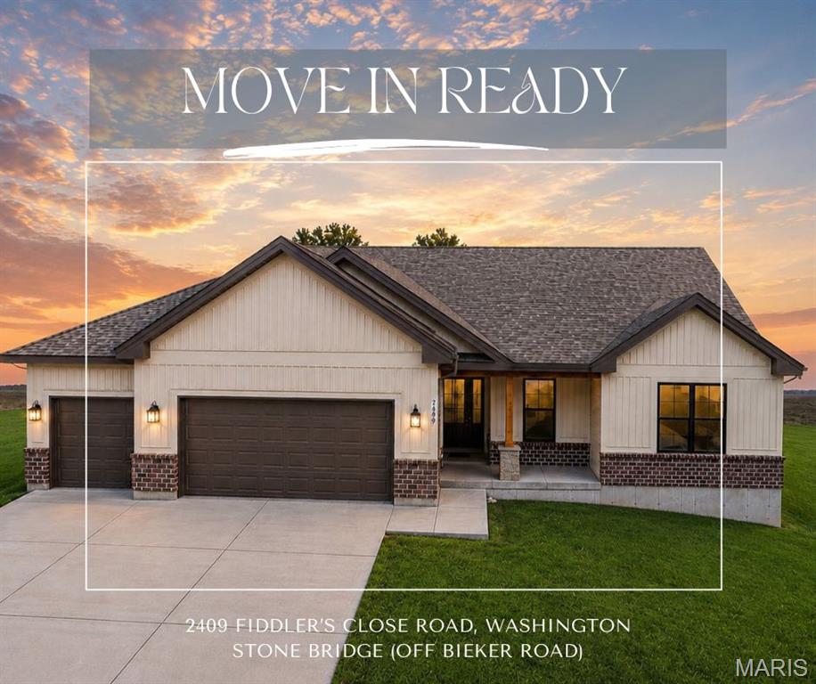 **READY NOW** If you’ve been searching for a home with a private backyard, beautiful scenery, and walkability to parks, trails, and shopping, this one is for you.
The open-concept floor plan features high ceilings, modern finishes, abundant natural light, and a seamless flow between the kitchen, dining, and living areas, perfect for gatherings or cozy nights in. The kitchen is beautifully appointed with quartz countertops, a large center island for gathering, stylish cabinetry, stainless appliances, and on-trend lighting. Durable flooring, neutral designer paint colors, and thoughtful details throughout make this home move-in ready.
The primary suite offers a private escape with a spacious layout, walk-in closet, and well-designed bath. Additional bedrooms provide flexibility for guests, a home office, or growing families.
Location truly sets this home apart. Enjoy being close to shopping, dining, and everyday conveniences while also being walkable to nearby parks and scenic trails. Live where you can step outside and instantly connect with nature, without sacrificing accessibility.
Homes with wooded backyards, scenic views, and this level of finish in Washington don’t last long. Schedule your private showing today and experience the lifestyle this property offers.  Options in this new inventory home include: Three car garage + 2' added for depth.  Luxury kitchen with upgraded "coastline" cabinets, quartz countertops, 42" cabinets, pull out pantry, large island with plenty of seating and upgraded appliance package.  10' ceilings in common area, 9' throughout, and a 9' basement pour. Covered back deck and large patio all included on this premium homesite at Stone Bridge.

Front elevation will showcase brick to sill height with stone column base. Warm tones with 6x6 Cedar post with 6x8 cedar beam at front porch for added detail. Double gable over the front porch. Vertical board and batten front facing siding in sand color with toasted almond accents and black windows.

 Whether you’re entertaining on the patio or simply enjoying quiet evenings outdoors, the wooded backdrop creates a true retreat feel while still being minutes from everything Washington has to offer.

 This new development boasts large homesites, fantastic views and treelined backyards.  Northern Star has been building Homes in Washington Missouri for over 25 years. Your foundation, framing, electrical, plumbing, roofer and finish carpentry are made up of local skilled tradesman who take pride in their work and in their hometown.

Northern Star Homes - your hometown builder.