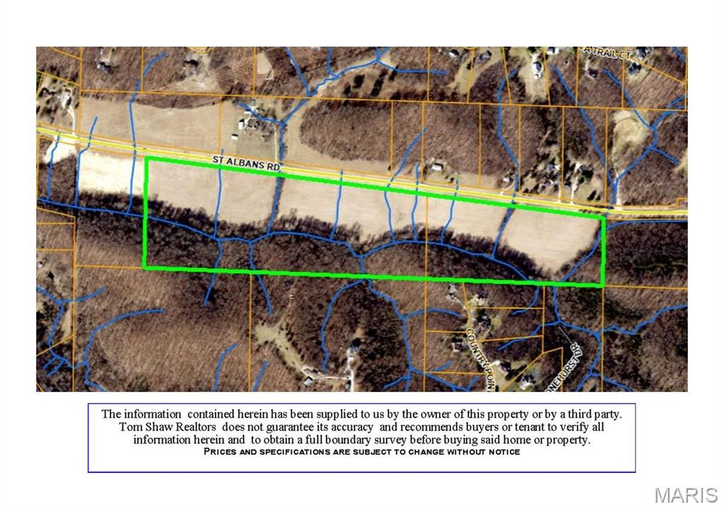 55+/- Acres of PRIME equestrian/farmland in Wildwood! 3,493 Feet of road frontage. Partly cleared and level, partly wooded, with Wild Horse Creek running through property. Close proximity to St Albans Country Club and Wildwood amenities. Not in a subdivision, just Wildwood and St. Louis County regulations. Must see! Listing includes 2 parcels.: 18604 St. Albans Road, Tax ID: 24X-44-0014; and 18700 St. Albans Road, Tax ID:24Y-64-0022.