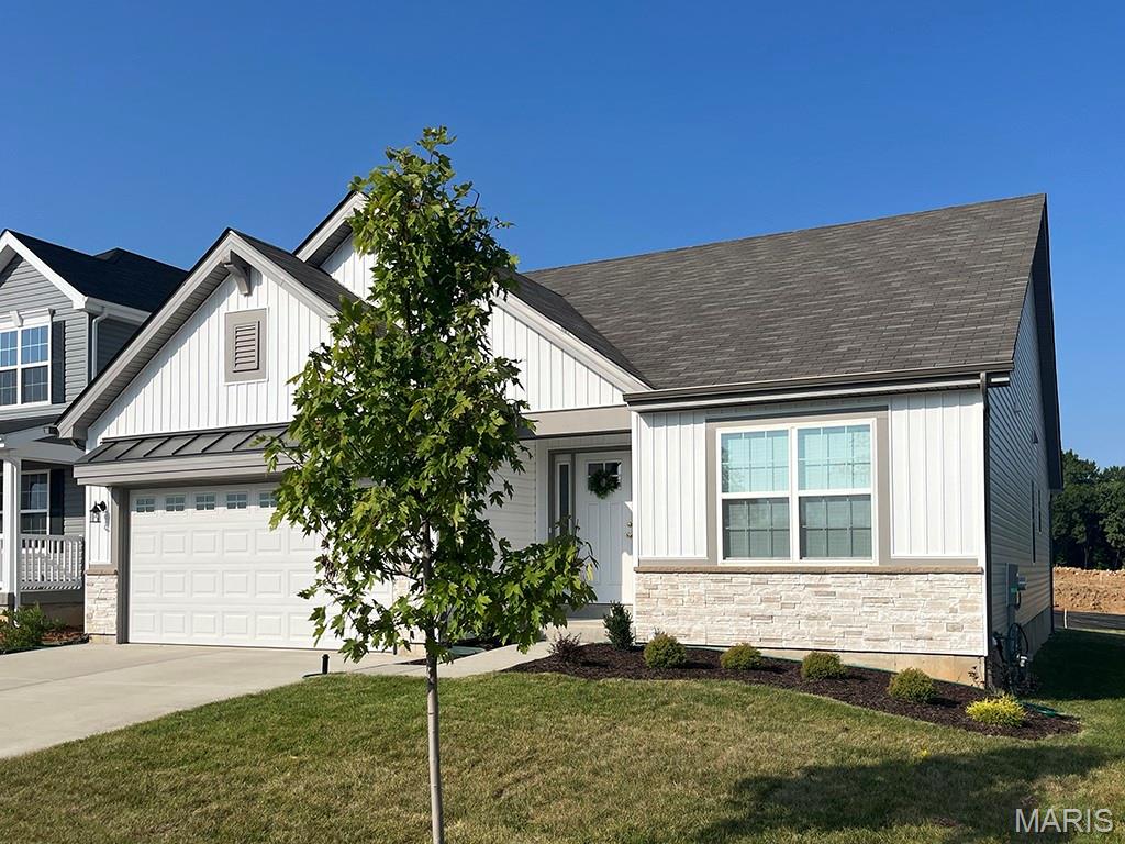 McBride Maple ranch-style home w/3BR, 2BA will be ready this fall! Rustic Farmhouse exterior! Perfect for entertaining with an open floorplan, vaulted ceilings, a spacious living area with a ceiling fan, 6’ windows & wood laminate flooring. The kitchen features level 4 Landen Burlap 42” tall cabinets, large center square island with a breakfast bar, quartz countertops & stainless-steel GE appliances. Indulge in the large primary suite with a walk-in closet, private bath with adult height double sink vanity, linen closet, & 5ft walk-in shower. Enjoy white 6-panel interior doors, main floor laundry, and a ¾ bath rough-in in the lower level. Additional features include garage coach lights at two car garage & more! Onsite amenities at Wilmer Crossing include a community playground, pavilion with BBQ pits and picnic tables, and pickleball court. Enjoy peace of mind with McBride Homes’ 10 year builders warranty and incredible customer service! Similar photos shown.