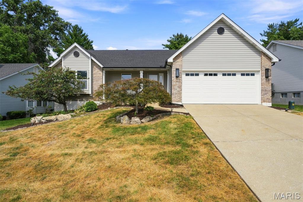 Owned and well maintained by the same family since it was built, 1665 Wild Goose Run offers a spacious one-level layout with nearly 1,600 square feet on the main floor. All three bedrooms and the laundry are conveniently located on the main level. The primary suite features a custom walk-in closet and a remodeled bath (2025) with a double-bowl vanity. A remodeled half bath (2025) provides additional convenience for guests. The living room features a wood-burning fireplace, while the adjoining breakfast room opens to the deck through a sliding glass door. The kitchen offers plenty of cabinet space, a pantry, granite countertops, and a skylight that brings in natural light, along with an open sightline to the living room and breakfast area. Downstairs, the finished lower level adds approximately 850 square feet of living space and is practically a second home—some might even call it its own apartment. It includes a full bar with sink, dishwasher and mini fridge, a full bathroom, gas fireplace, bonus room with a closet, and a separate unfinished storage area. Outside, you'll find mature, well-maintained landscaping and a two-car garage. Several major updates have already been completed, including a full roof replacement in 2021, new HVAC in 2020, and a new garage door in 2025. Set on an established street in St. Charles, this home sits in a neighborhood with real staying power. One owner. One well-loved home. Ready for its next chapter.