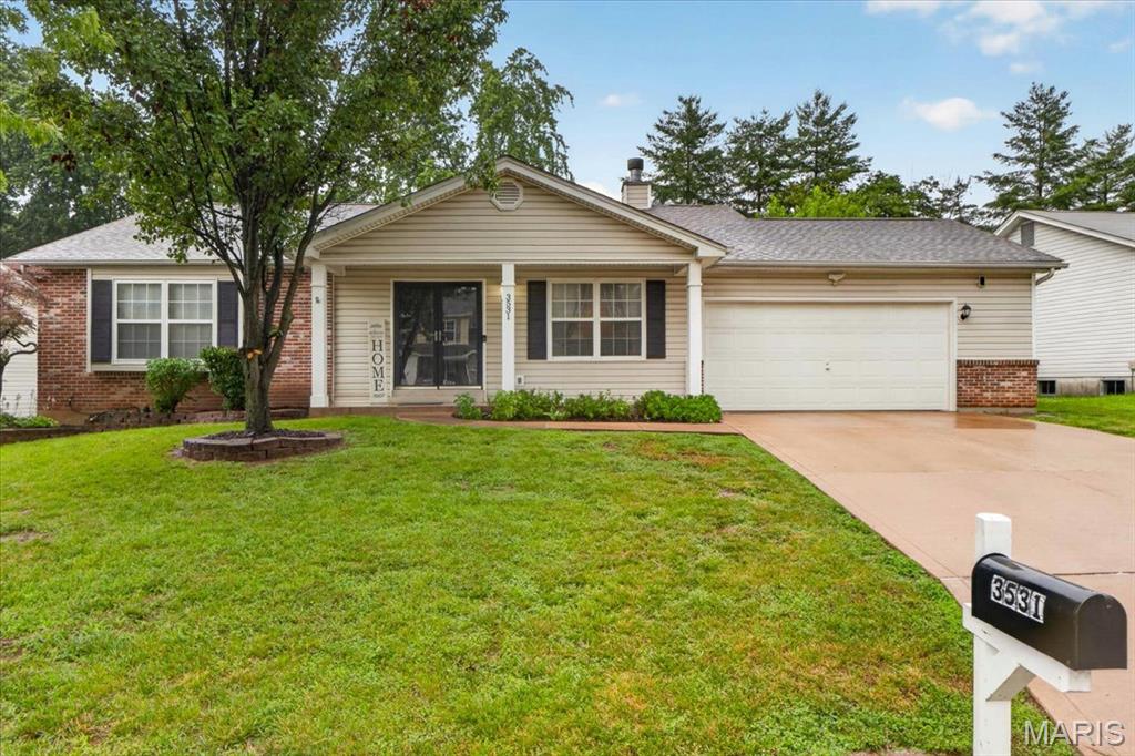 Welcome to this beautifully maintained ranch home in the highly sought after Francis Howell School District! From the moment you arrive, you'll appreciate the inviting curb appeal, fresh landscaping, and oversized two car garage. Step inside to a bright and open floor plan featuring a vaulted great room with a cozy wood burning fireplace, creating the perfect space to relax or entertain. The spacious kitchen offers a center island, tile backsplash, abundant cabinetry, and opens seamlessly to the breakfast room filled with natural light.

The vaulted primary suite is a private retreat with a walk in closet and an en suite bath. Two additional bedrooms, a second full bath, and a convenient main floor laundry room complete the main level.

The finished lower level provides endless possibilities with a massive recreation area, wet bar or kitchenette hookups, a third full bath, and a bonus sleeping room or home office, making it ideal for guests, hobbies, or additional living space.

Recent updates offer added peace of mind, including a newer HVAC system, air conditioner, furnace, water heater, recessed lighting, ceiling fans, and refreshed landscaping. Enjoy the fenced backyard featuring two patios perfect for relaxing or entertaining outdoors. Conveniently located near shopping, restaurants, parks, and major highways, this move in ready home is one you won't want to miss!