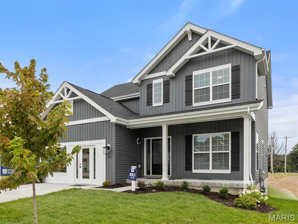 New McBride Homes Royal II 2-story 4BR 2.5BA will be move in ready this fall! Farmhouse exterior & walkout homesite! Enjoy an open floorplan w/ 6ft windows & wood laminate flooring. The luxury kitchen w/center island & breakfast bar, level 4 Brellin White 42” cabinets, quartz countertops, walkin pantry, & stainless steel GE appliances. Large breakfast room w/sliding glass doors to backyard. Family room w/window wall for natural light. Formal dining room, powder room & laundry complete the main level. Upstairs the primary suite w/ large walkin closet & private luxury bath w/double bowl vanity, tub w/window, enclosed toilet, & 5’ walkin shower. 3 additional bedrooms & full hall bath add convenience. The LL includes ¾ bath rough-in for future finish.  Westhaven is included in the Wentzville School District & is located off Peine Road, with easy access to both Hwy 40 & I-70. Enjoy peace of mind w/McBride Homes’ 10-year builders warranty & incredible customer service! Similar photos shown.