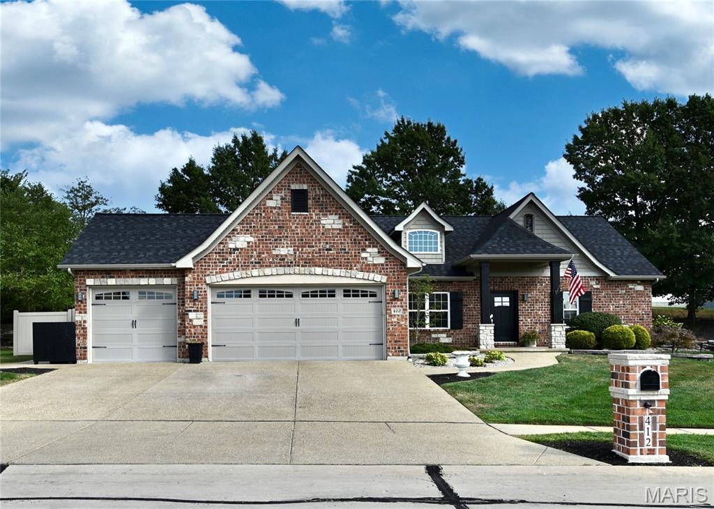 Welcome to 412 Cottage Grove! Don’t miss this sprawling 5 bedroom 3 full bath ranch home with PRIVATE back yard! Move-in ready with beautifully updated custom kitchen open to the dining area and living room. QUALITY CONSTRUCTION by Aiello Homes! This home has timeless, architectural design providing Massive Curb Appeal sure to grab the attention of all your family and guests when they come to visit! The main floor features just under 1,700 square feet with 9 foot ceilings, an office, 3 bedrooms, 2 full baths, main floor laundry, open concept living room, dining room and kitchen! The living space just keeps going in the partially finished basement (1225 sq ft finished) featuring two generously sized additional bedrooms with egress windows, a full bath with walk in shower, large family room, bar, and a second laundry area. The large aggregate patio is perfect for outdoor entertaining and it's conveniently located right off the kitchen. Lots of extras that most homes don't have at this price point: stone gas fireplace, custom crown moulding, under cabinet kitchen lighting, aggregate driveway and patio, hard wired for speakers on the main level and outdoors, vinyl privacy fence and in ground sprinkler system. Tons of storage here with closets galore and additional unfinished storage areas in the basement. 3-car garage for all your cars and outdoor stuff! This wonderful, quiet neighborhood has convenient access to shopping, schools, dining, parks and more! Schedule today - don't let this one get away!!