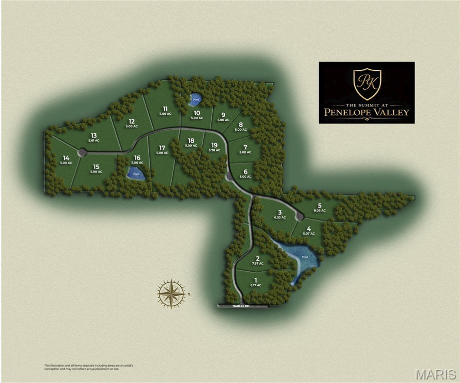 Welcome to The Summit at Penelope Valley. A private enclave featuring (19) 5+ acre homesites in a picturesque setting. The ideal opportunity to build your custom estate home. These stunning homesites are suitable for horses and offer gorgeous views and tons of privacy with a tree line that surrounds the subdivision. You can bring your own builder and plan or let Lux Building Group build your dream home. Prime location just minutes from shopping, restaurants, walking trails & Parks. Award-winning Francis Howell School district.  Directions: Use 3700 Nadler Rd. Wentzville, MO  63385 to get to the development