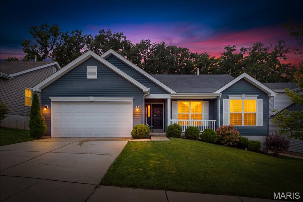 Welcome home to this beautifully maintained 4/bedroom, 2/bath ranch nestled in the sought after Winding Bluffs community and located in the highly desirable Fox C-6 School District. Offering the perfect blend of modern upgrades and everyday comfort, this home features an open, inviting floor plan ideal for both entertaining and daily living. The kitchen is equipped with taller cabinetry, updated faucets, abundant storage, and overlooks the spacious living and dining areas. Stylish upgraded light fixtures throughout the home add a fresh, contemporary feel. Three of the four bedrooms include walk in closets, while both bathrooms feature taller vanities for added comfort and functionality. The unfinished lower level offers endless possibilities with an egress window and rough in plumbing for a future bathroom ready for your personal finishing touches. Step outside to the backyard patio and unwind while enjoying the peaceful, wooded backdrop, providing privacy and a beautiful natural setting. Beyond the home, you'll love everything the neighborhood has to offer, including walking trails, pickleball and basketball courts, and a neighborhood soccer field, creating an active and welcoming community for all ages. Conveniently located near shopping, dining, parks, and major highways, this move-in-ready home truly has it all. Don't miss your opportunity to make this exceptional property your next home!