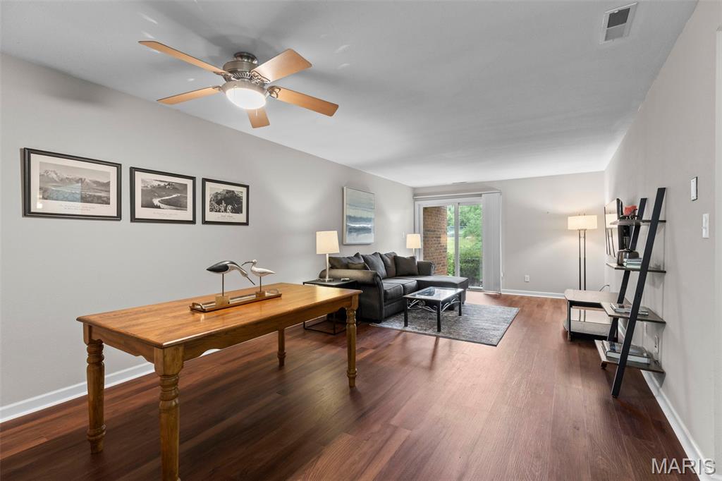 Incredible opportunity in the sought after Greenbriar community! This beautifully updated 2-bedroom, 1-bath ground floor condo in the heart of Kirkwood has been completely refreshed with stylish modern finishes throughout. Enjoy all-new luxury vinyl plank flooring, stunning new quartz countertops in both the kitchen and bath, updated fixtures throughout, and fresh paint in every room. This desirable 1st floor end unit has a choice view of the pond & pool from the private covered patio and easy access to green space for your four-legged friend. Interior highlights include an open concept living/dining area with patio walkout, updated eat-in kitchen, spacious primary bedroom with walk-in closet, a versatile 2nd bedroom, and a full bath conveniently accessed from both the primary bedroom and the hallway. The in-unit laundry is a huge bonus! Community amenities include tennis/basketball courts, Greenbriar clubhouse, and you’re just in time to take advantage of the awesome pool. 2018 Nest thermostat & 2023 water heater. Washer, dryer & fridge all stay! Prime location just minutes from fabulous Kirkwood eateries, bars & shops, convenient to Des Peres, and in the award-winning Kirkwood School District! Whether you’re looking to stop renting or simply enjoy a low-maintenance lifestyle, this home is an exceptional value!