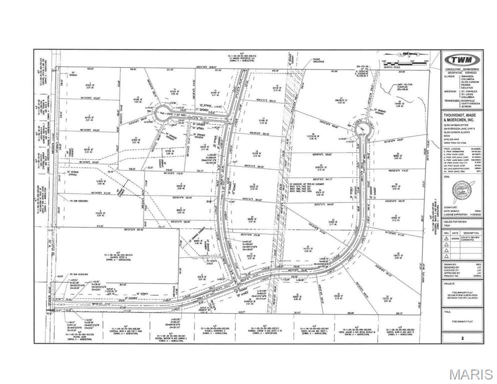Cedar Ridge Subdivision is a premier opportunity for rural living close to town. It encompasses 96 acres and features 36 generously sized lots ranging from 2 to 4.5 acres. Strategically located in incorporated Madison County off Old Carpenter Road, Cedar Ridge is just 1.5 miles from city limits, offering the perfect blend of convenient access to town and the privacy of expansive lots in a rural setting.
Cedar Ridge will offer top-notch amenities, including asphalt streets, curbs and drainage gutters, streetlights, and sidewalks, ensuring a high-quality living experience for all residents. The project engineer has dubbed it a "Cadillac Rural Subdivision" of Edwardsville. Don't miss your chance to turn your home-building dreams into reality, contact your favorite agent today! For more information about this development, visit cedarridge.net Additional Rooms: In Platted Subdv.
