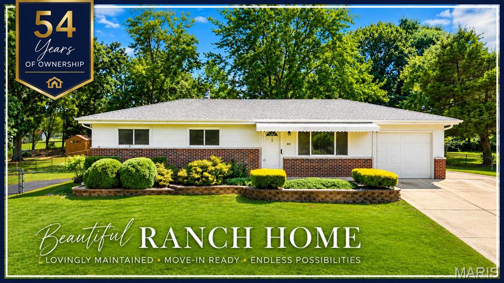 54+ Years of Loving Ownership Shine Throughout This Beautiful Ranch! The possibilities are endless with this well-cared-for gem! From the moment you arrive, you’ll appreciate the nicely landscaped .5-acre lot and TWO driveways, offering plenty of additional parking for guests, an RV, or even a boat. Step inside to a bright, open feel with a warm and cozy appeal. The eat-in kitchen features a tiled backsplash, stainless appliances, newer laminate flooring, plus great pantry and storage space. The generously sized family room addition is a true WOW space, designed for gathering and enjoying! Whether it’s movie night or relaxing in front of the gas fireplace, this versatile room provides fantastic additional living space. Step outside to the covered patio, perfect for grilling, relaxing, and enjoying the sizable backyard—which extends beyond the rear fence line! The home offers three bedrooms, including a primary bedroom with direct access to the fun, swanky retro bathroom, now complemented by newer flooring. Two bedrooms showcase beautiful hardwood floors, with additional hardwood believed to be beneath the carpet in the living room, hallway, and primary bedroom. Need more room than the 1,400+ sq. ft. main level? Head downstairs to the mostly finished basement featuring luxury vinyl flooring, an additional guest room or office, and utility/storage space. Meticulously cared for, the home also offers some impressive updates: vinyl windows, architectural roof & gutters (2021), furnace & A/C (2023), water heater (2019), and a 200-amp electrical panel (2025). Lovingly maintained, wonderfully spacious, and full of possibilities—this rare gem is ready for its next chapter!