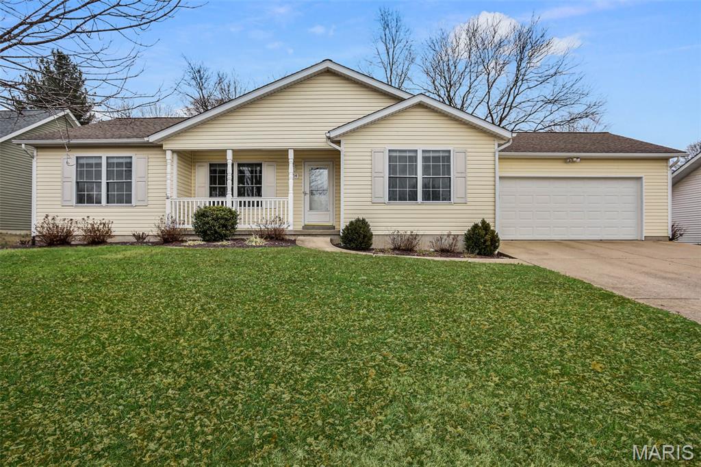 Welcome home to this inviting, well-maintained ranch situated on a tranquil cul-de-sac in a highly convenient location close to schools and Hwy 100 for easy commute. This 3-bedroom, 2-bath offers a desirable split bedroom floor plan, featuring a main-floor primary suite with a walk-in closet and private bath with shower. Vaulted ceilings enhance the open-concept great room, and dining area by creating a bright and spacious feel throughout. The galley style kitchen features upgraded cabinetry and appliances stay! Enjoy the convenience of main-floor laundry and an oversized 2-car garage. The lower level offers a partially finished family room, along with generous unfinished space for storage and a roughed-in bath, perfect for future expansion. Outside, an extended patio provides the ideal spot for relaxing or entertaining. Whether you’re searching for your first home or looking to downsize, this charming property is a perfect fit!