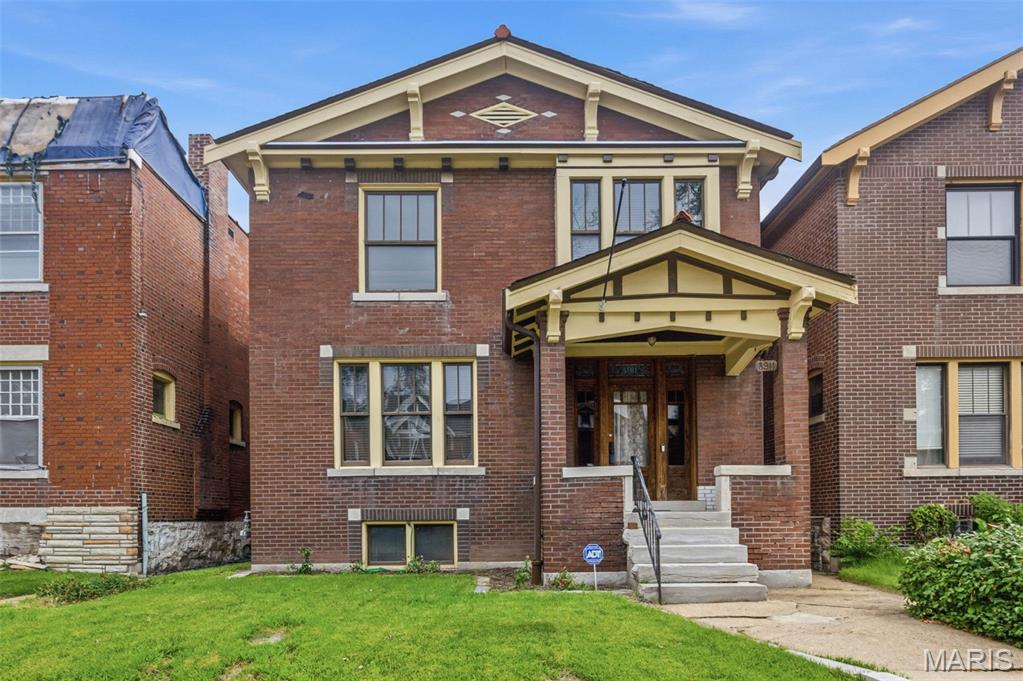 Price Adjustment on this home in the Historic Skinker-DeBalivere Neighborhood!  Step into a piece of St. Louis history at 5911 De Giverville Ave, a distinguished single-family residence originally constructed in 1914. This property offers a unique opportunity to embrace a lifestyle where classic charm meets modern aspirations, creating an inviting atmosphere for daily living and entertaining. This lovely property has 3 bedrooms, 2.5 baths, and is within walking distance of Washington University, Forest Park, and the popular Delmar Loop.  The charming front porch welcomes you into this home.  The entry foyer leads to the Living Room with beautiful millwork and stained-glass windows.  The large Dining Room is perfect for entertaining and relaxing with the wood ceiling beams and period lights. The kitchen has lots of counter space, storage, and stainless steel appliances.  The back porch opens to the backyard and the one-car garage.  Upstairs is the Primary Suite with ample closet space and an en-suite that is a real retreat: a shower, double sinks, and a soaking tub. Two additional bedrooms and another full bath complete the upstairs.  Zoned heating and cooling, newer roof (2023), water line was replaced in 2023, roughed-in bath in the basement, and washer/dryer to stay.  Make your appointment today!