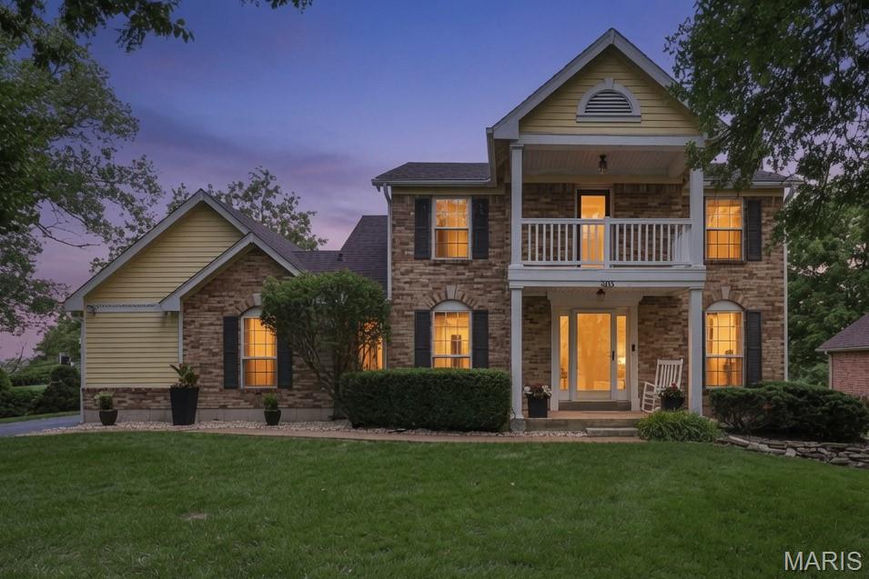 Welcome to this beautifully maintained two story home in the highly sought after Fox Hollow subdivision, offering over 2,900 square feet of finished living space, timeless curb appeal, and a floor plan designed for both everyday living and entertaining. Inside, you'll find a spacious family room with custom built in bookcases, and elegant French doors that open to the patio and private backyard. The updated kitchen is both beautiful and functional, featuring quartz countertops, a premium Blanco quartz composite sink, stainless steel appliances, a pantry, and a bright bayed breakfast room filled with natural light. The main level also includes a formal dining room and a charming powder room accented by a unique stained glass window.

Upstairs, the spacious primary suite offers a walk in closet, an updated ensuite bath with a double vanity, oversized tub, and a private balcony, creating the perfect place to enjoy your morning coffee or unwind at the end of the day. Two additional bedrooms share an updated full bath.

The finished lower level provides even more flexible living space with a large recreation room, a custom home office with ample storage, and a separate sleeping area that's perfect for guests, hobbies, or a home gym. 

Outside, enjoy an enclosed backyard by a 6 foot vinyl privacy fence, complete with a gated driveway, rear entry two car garage, and a newer patio that extends your living space outdoors.

Noticable improvements include a newer roof, hardwood floors, quartz countertops, updated lighting and fixtures, a new dishwasher, refreshed half bath, resealed driveway, refinished primary tub, and numerous additional updates throughout. The home also features a radon mitigation system, Ring doorbell, a spacious pantry, and has received regular preventative pest treatments and professional lawn care, reflecting the pride of ownership throughout.

Located within the award winning Rockwood School District, this home is just a short walk to multiple schools and five nearby parks, with easy access to Castlewood State Park, walking and biking trails, shopping, restaurants, and major highways. Fox Hollow is known for its welcoming community atmosphere, neighborhood events, and convenient location, making this an exceptional place to call home.