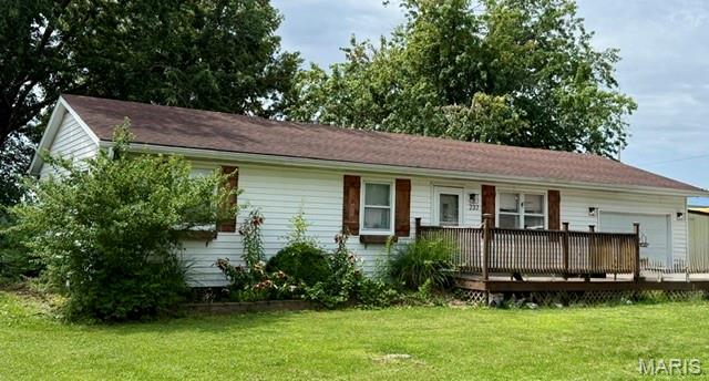 This 3 bed, 1 bath home is located on a corner lot in New London MO. It features a large family room, pantry, laundry room and a spacious kitchen with an island for added storage and a great work space.  Check out the farmstyle kitchen sink! Super cute. Kitchen appliances will convey (not the countertop appliances). There is a one car attached garage and a covered back porch. The "she shed" could be refinished for a nice little guest house or craft room. Plenty of room in the backyard for the family. Come take a look and see how  you can turn this house into your home!