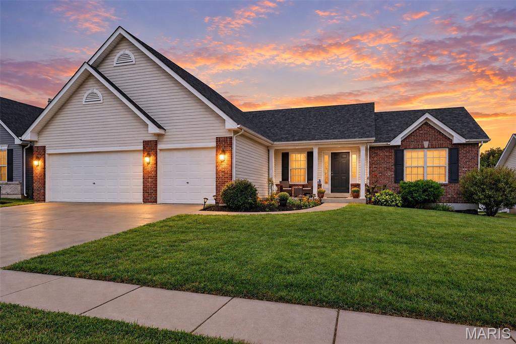 Welcome home to this well-maintained ranch offering an open-concept layout, thoughtful updates, and a desirable split-bedroom floor plan with the private primary suite separated from the secondary bedrooms. The spacious great room features vaulted ceilings and flows into the kitchen and breakfast area, where you'll find a new vinyl floor, gas cooking, and a new dishwasher. Real hardwood flooring adds warmth throughout the main living areas, while new carpet gives the primary bedroom a fresh update. The generous primary suite also features an impressive 8x14 closet and a private bath. The seller specifically loves the open layout and privacy created by the separated primary bedroom.
Additional highlights include a new roof installed in August 2026, a three-car garage, main-floor laundry with gas dryer hookup, and an unfinished 8-foot-pour lower level with a bathroom rough-in and egress window offering plenty of potential for future living space. Outside, enjoy a vinyl-fenced yard and private patio area. The neighborhood offers two playgrounds, a basketball court, and walking trails—plus a quiet, well-kept setting close to parks and the library with convenient access to highways, shopping, and everyday amenities without feeling too close to the hustle and bustle.