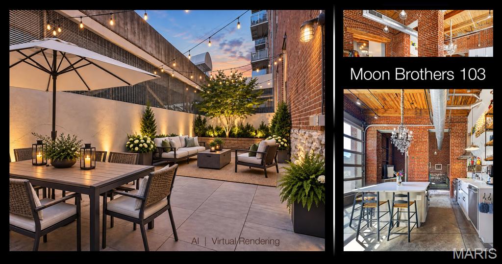 WOW! Wait till you see this one! This very well could be one of the coolest and most unique downtown lofts built.

Rarely does a downtown loft offer this combination of space, character, PRIVATE OUTDOOR LIVING and garage parking for two cars. This exceptional ground-floor residence delivers more than 2,000 square feet with a rarely found three bedrooms—and all on one level. Unlike many penthouses where bedrooms are spread across multiple floors, this layout keeps everything conveniently together while still giving each bedroom its own sense of separation.

The loft's authentic character is immediately apparent with exposed brick walls, wood beams, soaring ceilings and concrete floors creating the unmistakable look and feel of a true historic loft. Yet what really sets this home apart are the details. Throughout the residence, unique finishes and unexpected touches give the space personality, from vintage sinks and dressers creatively transformed into bathroom vanities to distinctive fixtures and architectural elements that make every room worth exploring.

The open living space is bright and inviting, with two oversized glass "garage-style" doors bringing the outside in. The doors can be opened to let fresh air flow through the loft, while their privacy-oriented design allows you to enjoy the views and light outward without anyone from the outside being able to see in. Both doors face south and flood the kitchen and living area with amazing natural light. At the center of the kitchen, a substantial square island with white stone counters provides the perfect gathering spot beneath a beautiful chandelier, while gas cooking adds functionality for those who love to cook.

Then there is the outdoor space—something you simply don't expect to find with a downtown loft. The large, completely private terrace is beautifully landscaped and even features its own small tree, creating a secluded urban retreat. Overhead string lights add an incredible ambiance after dark, transforming the terrace into an intimate setting for entertaining, relaxing or enjoying a quiet evening at home.

The bedroom arrangement is equally appealing, with bedrooms positioned at opposite ends of the residence and a third bedroom tucked comfortably in between. The east bedroom also makes an exceptional home office, complete with a large walk-in closet and enough additional space for a treadmill, Peloton or yoga space.

As a ground-floor residence, everyday living is exceptionally convenient, with easy access to two private garage parking spaces and a private storage cage. No stairs, no multiple levels and no sacrificing the architectural character that makes downtown loft living so desirable.

For buyers looking for something genuinely different, this is a rare opportunity. Three bedrooms. One level. More than 2,000 square feet. Two private garage spaces. A completely private landscaped terrace. And an authentic loft interior filled with character at every turn.

And there may be no better time to be part of downtown. A new era of investment and activity is taking shape, with the highly anticipated Wash Ave Food Hall targeting an October 2026 opening, adding a new destination for dining and entertainment just blocks away. Downtown has also taken another important step forward with the establishment of the Downtown St. Louis Sports & Entertainment Community Improvement District. Meanwhile, new state legislation and the recently implemented MODESA 2.0 program expand the development tools available to encourage transformative investment and redevelopment in downtown St. Louis. Together, these initiatives reflect significant public and private investment in downtown's next chapter.

With only 43 residences, Moon Brothers Carriage Lofts offers the intimacy of a boutique community, complete with a private enclosed pet relief area, a rooftop deck with city views, and neighbors who quickly become familiar faces and friends.