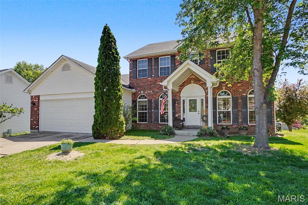 Open House to be rescheduled, but please call if you'd like to view! Stop by this beautifully maintained by the initial owners' home! 4 Bedrooms (1 smaller secondary bedroom on the main floor! Currently used as an office) 2.5 Bathrooms and 3 car garage, or 2 cars and store your boat! Owners had this open floor plan dream home built on a premium lot with no close neighbors behind them then and now! Awesomely located in unincorporated St Charles County on a dead-end cul-de-sac! Large entry foyer with an elegant front door with 2 side lights that greet you at entry.  Hardwood maple flooring runs seamlessly through main level.  9-foot ceilings throughout! Separate dining room with coffered ceiling.  Updated kitchen with quartz countertops, backsplash, plumbing fixtures and lighting - natural lighting flows through vaulted skylight.  Kitchen also offers a nicely sized walk-in pantry.  Main floor laundry.  Living room hosts a gas fireplace with brick surround, extended 4-bay windows and custom TV/stereo/gaming wall niche (keeps those wires out of the way!) Upstairs you won't see such a spacious landing as what is offered here - custom made.  No bumping into to each other when heading out your bedroom doors!  Large master with coffered ceiling, extended 4 bay windows and walk-in closet - Huge master bathroom with large soaking tub, his/her sinks, linen closet and shower with 2 seats and a gorgeous glass block window with 2 side lights! Need more space?  The 9-foot pour unfinished basement has rough in plumbing and walks out to a covered patio.  Here and on the large deck are beautiful views - backyard has Apple tree (deer love), Peach tree, Magnolia tree, Snowball bush and a Rose of Sharon.  Less than a year old are the 2 new HVAC systems with a transferable warranty!  Owners have taken the time with their love and care for you to easily transition to calling this house home.  Stop by today!  You will not be disappointed!