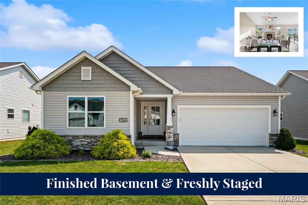 Better than new construction! This meticulously maintained, one-owner CNR-built home delivers exceptional quality, thoughtful updates, and true turnkey living in the heart of Mascoutah. Built just six years ago, the home has been freshly staged to thoughtfully showcase its best features, creating a warm, inviting atmosphere from the moment you step inside.

The open-concept main level features soaring vaulted ceilings and a spacious, well-lit living room anchored by a cozy gas fireplace. The beautifully updated kitchen takes center stage with new granite countertops, stainless steel appliances, a stylish backsplash, and custom cabinetry, creating a space that is as functional as it is inviting. The main-level primary suite offers a luxurious five-piece en-suite bath and generous walk-in closet, while two additional bedrooms and a guest bath provide comfortable accommodations for family or guests.

Downstairs, the finished basement adds an impressive layer of versatility with a large secondary living area, recreation room, fourth bedroom, full bath, and abundant storage. Fresh paint throughout the main-level living spaces further enhances the home's bright, refreshed feel.

Impeccably cared for, freshly staged, and thoughtfully updated, this home offers the rare combination of newer construction, established comfort, and move-in-ready ease. Located in the highly sought-after Mascoutah School District and close to everything Mascoutah has to offer, 788 Topaz is a home that truly checks all the boxes.
