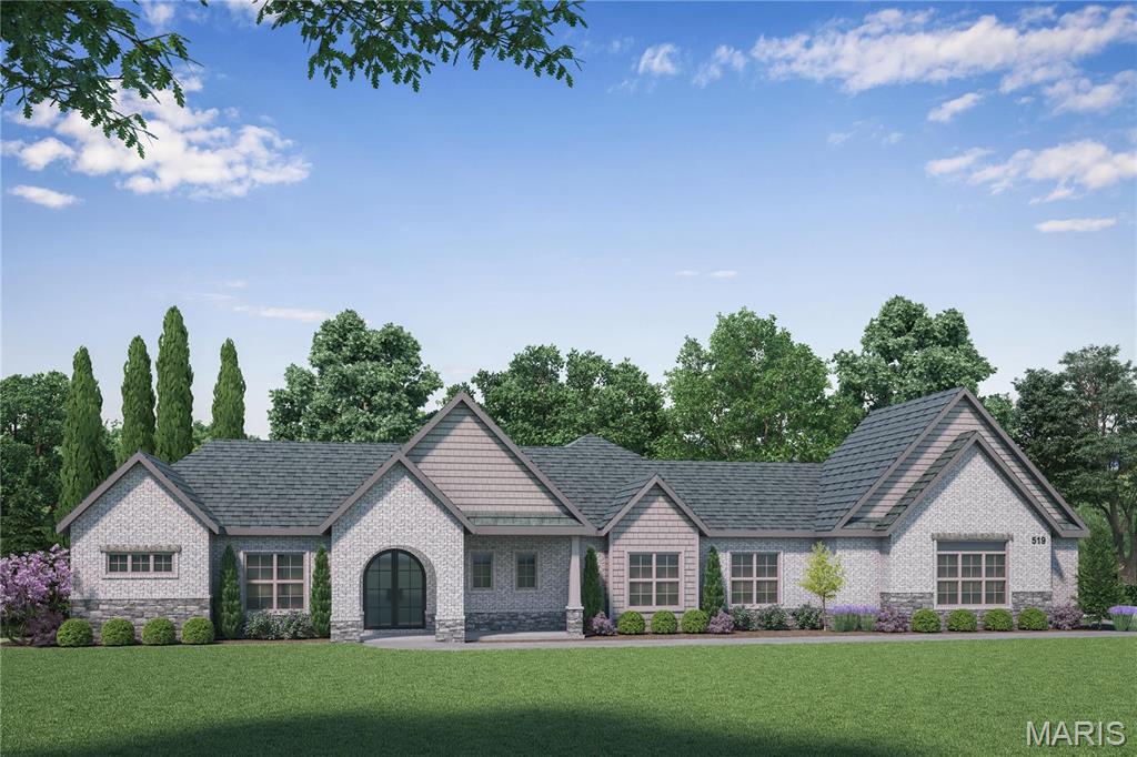 Auden Meadow is New Melle's newest luxury development where you will soon find exquisite custom homes on 3-9 acre homesites. With 11 customizable floor plans & 16 beautiful homesites to choose from, all that's left to do is design your dream home! The Elaine floor plan is a sprawling 3 bedroom, 3.5 bathroom, Ranch with all bedrooms as private suites, a formal dining room, a covered deck/patio & oversized 3-car garage. Standard features include a stunning iron front door, brick & stone front elevation, architectural shingles, irrigation system & landscaping pkg, 9' foundation pour, high efficiency HVAC, stone fireplace with stone hearth & mantle flanked by built-in book cases, soft close cabinet doors & drawers throughout, custom built & painted range hood, Quartz counter tops, KitchenAid appliances, kitchen backsplash & under cabinet lighting, hardwood floors in main living areas, tile flooring in bathrooms & laundry, tile shower/tub walls, 8' interior doors,  3 1/4" casing on windows & doors, 6 1/4" tall baseboard, crown molding & more! Photos are of a previously customized & built home.