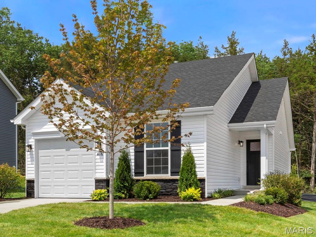 New McBride Homes Summerfield ranch-style 2BR, 1BA will be ready this fall! This cozy cottage is perfect for entertaining! Enjoy vaulted ceilings, 6ft windows & beautiful wood laminate flooring in main areas. The kitchen features level 4 Brellin White 42” tall cabinets, large peninsula w/breakfast bar, & stainless steel GE appliances. The oversized living room includes a ceiling fan & sliding glass door to backyard. The primary suite features a large window, dual closets & a ceiling fan. The shared hall bath has a double sink vanity & 5’ walk in shower. Extra include white two panel interior doors, a ceiling fan prewire in the additional bedroom, main floor laundry, & a one car garage. The lower level includes a ¾ bath rough-in for future finish. St Andrews Meadows offers dog park & walking trails, plus backs to Veterans Memorial Park. Enjoy peace of mind with McBride Homes' 10 year builders warranty and incredible customer service! Similar photos shown.
