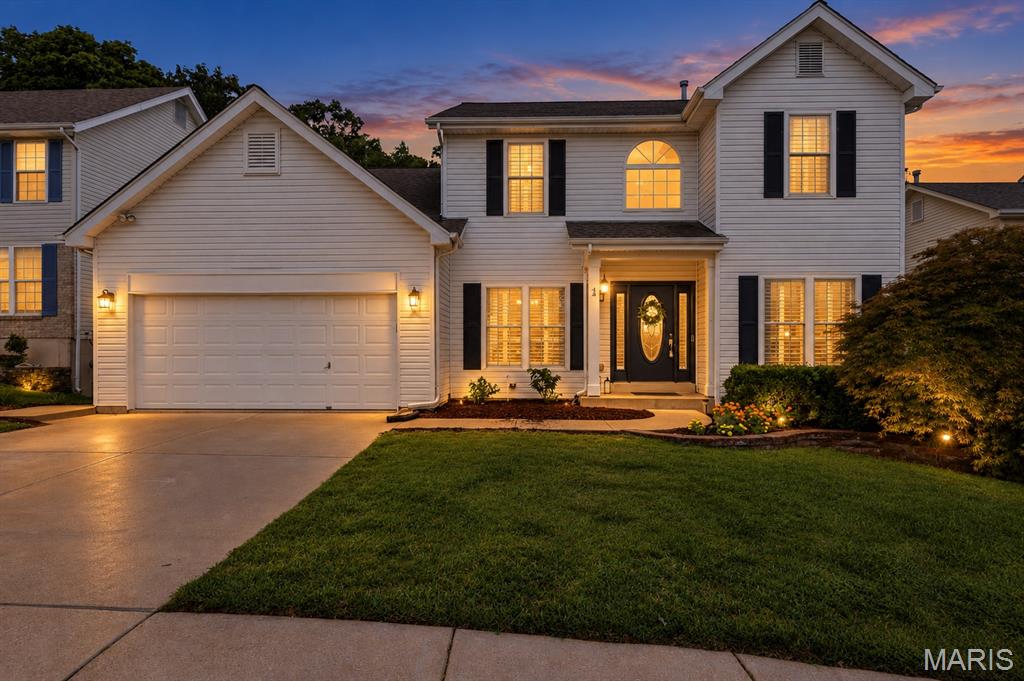 Tucked into a fantastic South County location backing to peaceful wooded common ground, this beautifully updated 2 story offers the perfect balance of modern comfort, timeless style and everyday convenience. Imagine beginning your mornings with coffee on the deck overlooking the trees and ending your evenings surrounded by the privacy and serenity of your own backyard retreat. Inside, hardwood floors flow throughout the main and upper levels, while interior shutters, tall ceilings and a dramatic T staircase create an inviting first impression. The open floor plan is designed for the way you live today, offering seamless spaces for gathering with family, entertaining friends or simply enjoying quiet evenings at home. The spacious main floor opens effortlessly to the deck and fenced backyard, creating an ideal indoor-outdoor lifestyle. A convenient main floor laundry room with built-in shelving and cubbies helps keep daily life organized. Upstairs, the impressive primary suite was thoughtfully remodeled in 2022 and serves as a private retreat, featuring a vaulted ceiling, luxurious Dalmatian marble, an updated shower, Jacuzzi tub and new countertops. Three additional bedrooms, all enhanced with beautiful hickory hardwood floors installed in 2021, and a full hall bath provide comfortable space for family and guests alike. The partially finished walkout lower level offers even more flexibility with brand new carpeting, wood plank flooring in the office or flex room, plus plenty of opportunities for recreation, work or hobbies. Additional highlights include an irrigation system, attached 2 car garage, new main and upper level windows (2022), a renovated main floor half bath with granite countertop and sink (2022), and a 3 year old HVAC system. Located just minutes from Suson Park, Cliff Cave Park, Quail Creek Golf Course, First Tee Driving Range, Kennedy Recreation Complex and scenic walking trails, you’ll enjoy endless opportunities for outdoor recreation. With quick access to I-55, shopping, dining and everything St. Louis has to offer, this home delivers the lifestyle you’ve been searching for. Move in, relax and start making memories in a home that truly has it all.