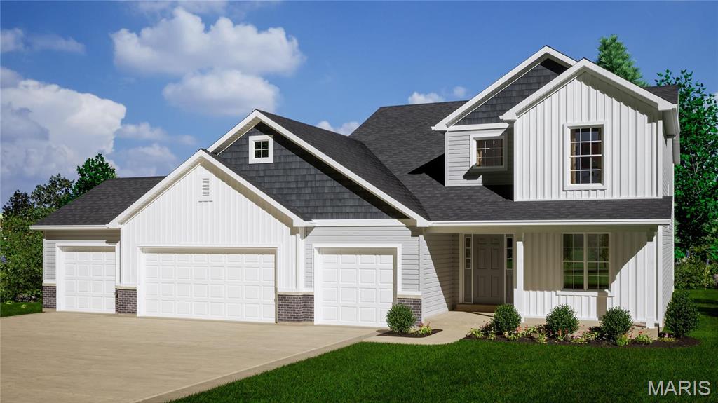 This stunning 1.5 sty home includes a 4 car garage, a front porch, 2 sty. Great room with lots of windows, a 2 sty. Foyer & a Main Floor Office just to name a few.  The Kitchen has 42" Kemper Soft Close Cabinets, Granite Counters, a walk in pantry, a large island & is open to the Great room & breakfast room.  The main floor primary bedroom suite has double bowl, adult hght vanities & a walk in closet.  The 2nd floor has a balcony @ the 2 sty. great room, more bedrooms, bath & a large loft.  Other features include 30 yr. Architectural shingles, an 18' x 24' concrete patio & fully sodded yard.