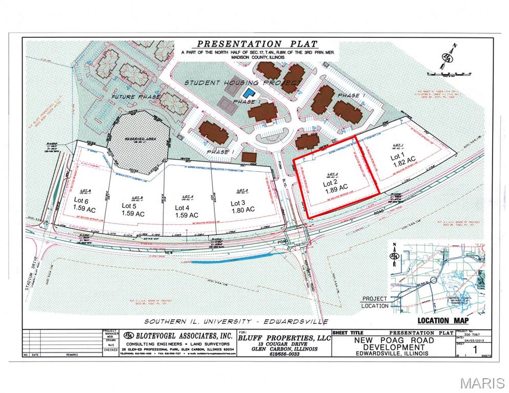 Breathtaking views of the American Bottoms, St. Louis & beyond. Perfect for retail or upscale office. Access to a 4-way lighted intersection. Presentation plat is flexible. Property must be platted prior to closing. Lot number 2 on presentation plat. Adjacent to Enclave West student housing development. Broker owned.