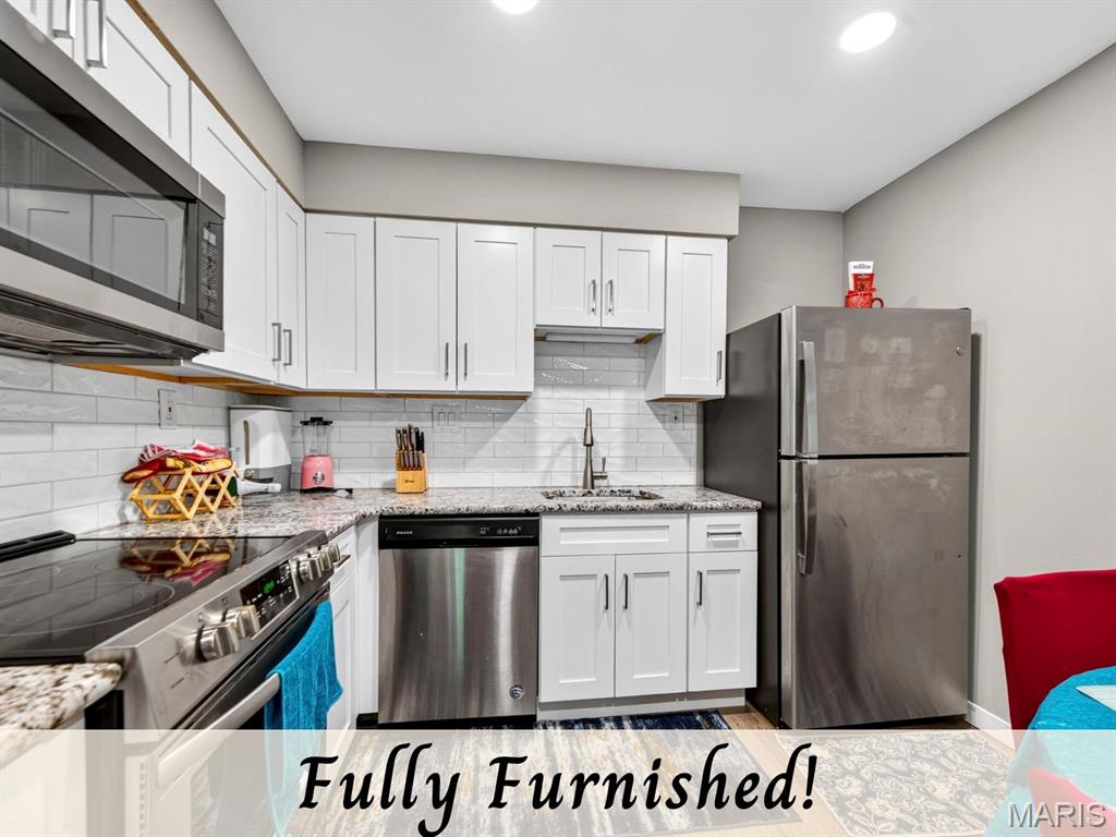 Application link: https://apply.link/Ez9NwqI. Welcome back to 12806 Portulaca Drive in Creve Coeur, Unit K is a spacious 2-bedroom 2- bathroom condo has been updated and is ready to impress from the moment you walk in!  The large, updated kitchen is a real showstopper if you like to cook!  Offering more counter space, more cabinet space, with an eat in area for entertaining. SS Appliances, Granite Counters, subway Tile Backsplash and Pantry.  Owner wants a credit score above 600, you must make 2.5 times of the monthly rent of $1600  Pets are allowed with a $300 deposit and a $40 monthly fee

Updated flooring flows throughout the main living areas giving the space that warm, polished look that makes every room feel like it was designed with intention, plus in both generously sized bedrooms. Great closet space throughout because you can never have too much storage!  It just gets better with maintenance free living at its best! Water, Sewer & Trash, Exterior building mail No yard to mow, no exterior to paint, no weekends lost to a honey-do list that never ends. Just lock the door and go live your life. Speaking of living your life, the location here is hard to beat. You are minutes from some of the best dining in all of St. Louis County including Timothy's for an elevated night out, or Gioia's Deli when you need a legendary hot salami sandwich immediately or Cooper's Hawk is, right down the road for wine club Wednesdays, and don't forget Westport Social is nearby when you want to play, have drinks, or grab a bite to eat all in the same place. Creve Coeur Lake Memorial Park offers over 320 acres of trails, water, and green space for when you need to touch grass, Easy highway access makes travel easy throughout the metro area. This one is truly move-in ready and comes furnished, so schedule your showing today before someone else beats you to the door!