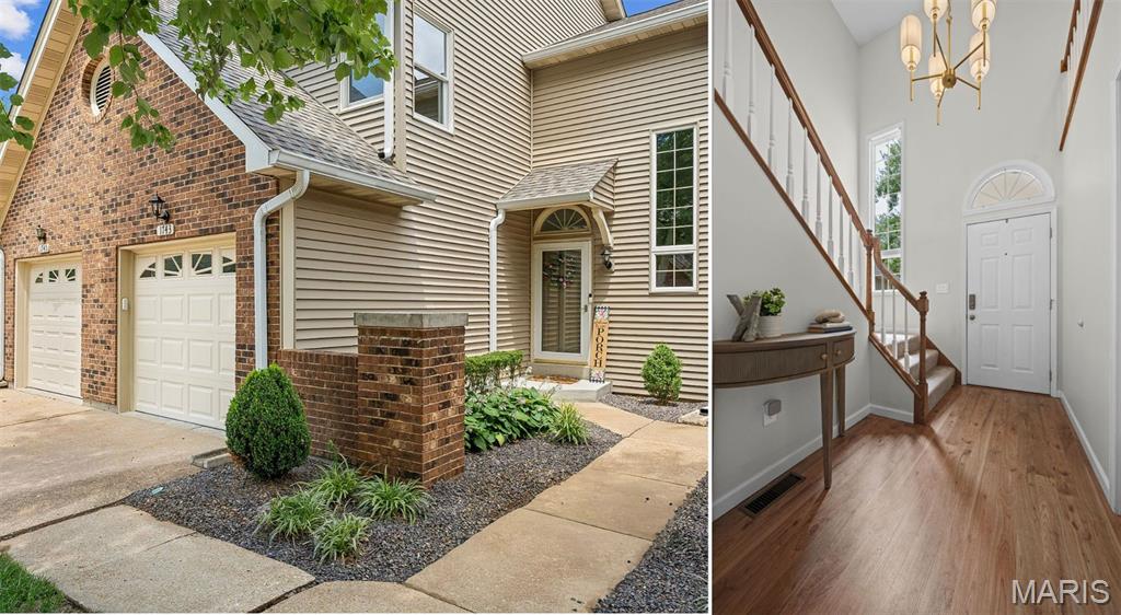 PRIDE OF OWNERSHIP SHOWS THROUGHOUT in this move-in ready townhome located in the heart of Chesterfield! A dramatic two-story entry welcomes you into the open-concept main floor featuring stylish wood-look flooring, a cozy gas fireplace, and abundant natural light.

The updated kitchen offers granite countertops, shaker-style cabinetry, stainless steel appliances, and a breakfast bar, flowing seamlessly into the living and dining areas. Step outside to the private patio, perfect for relaxing or entertaining. Main-floor laundry adds everyday convenience.

Upstairs, the spacious vaulted primary suite features two large closets and a private bath with a separate tub and shower. The second bedroom enjoys access to its own full bath, making it ideal for guests, roommates, or a home office.

The finished lower level provides flexible living space for a rec room, media room, office, workout area, or guest retreat. A full bath and additional storage complete the lower level. Recent updates include new carpet throughout.

Additional highlights include an attached garage, private driveway, and access to the community pool.

Ideally located near Chesterfield Park, the Amphitheater, walking trails, shopping, dining, and entertainment. Enjoy convenient access to the exciting Downtown Chesterfield redevelopment, bringing new dining, shopping, entertainment, and community amenities to the area.

Don't miss your opportunity to own this beautifully maintained home in one of Chesterfield's most desirable locations!