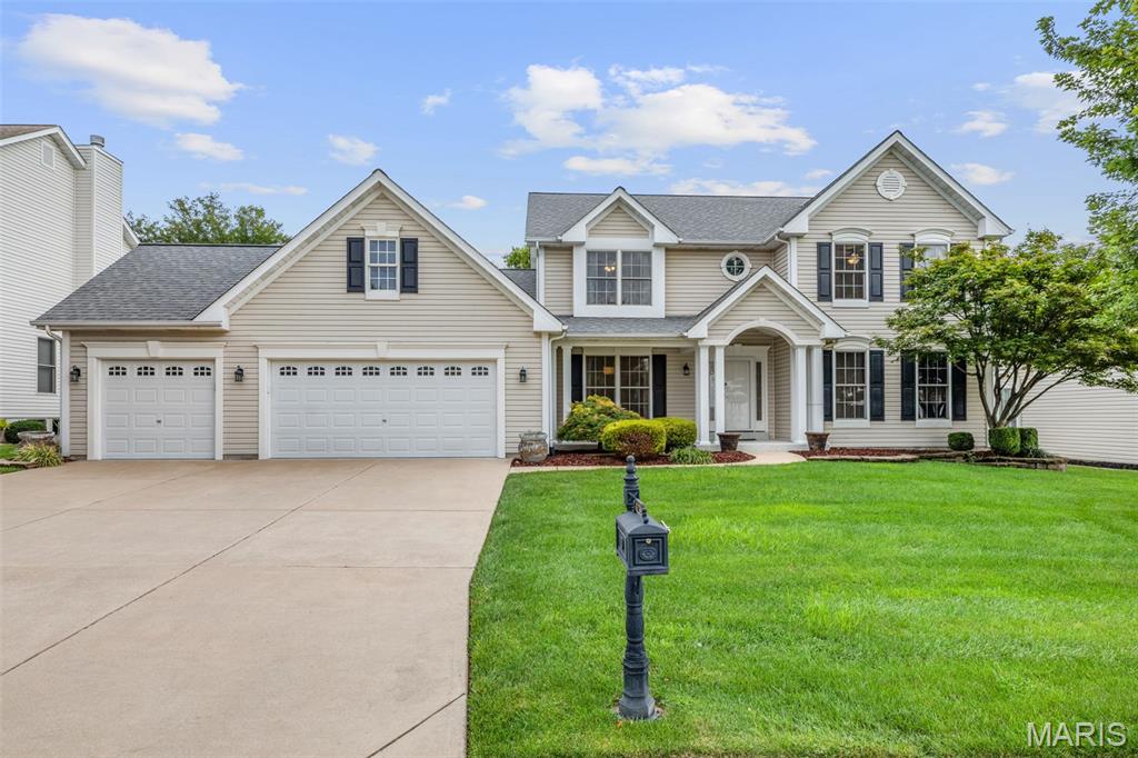 Welcome to this beautifully updated one and a half story home in the prestigious Stonecroft subdivision, located in the highly sought-after 63304 zip code. Offering approximately 5,440 square feet of finished living space, this well-maintained home features gleaming wood floors throughout the main level, flowing from the foyer and dining room to the study, primary suite, great room, and kitchen/breakfast area. The updated kitchen showcases stainless steel appliances, stone countertops, a tile backsplash, modern lighting and a walk-in pantry. The spacious primary bedroom includes a remodeled en-suite bath and a generous walk-in closet with custom built-ins. Upstairs, new neutral carpeting complements four large bedrooms, each with walk-in closets, along with a full bathroom. The beautifully finished lower level adds even more living space with newer luxury vinyl plank flooring, a large recreation area, a versatile multipurpose room, and an additional full bathroom. Outside, enjoy a newer patio, attractive landscaping, a sprinkler system, and a three-car garage with freshly epoxied floors. Fresh paint throughout the main and upper levels, along with a central vacuum system, adds to the home’s many thoughtful features. Conveniently located near highways, shopping, schools, dining, and more, this exceptional home is ready for its next owners to make it their own.