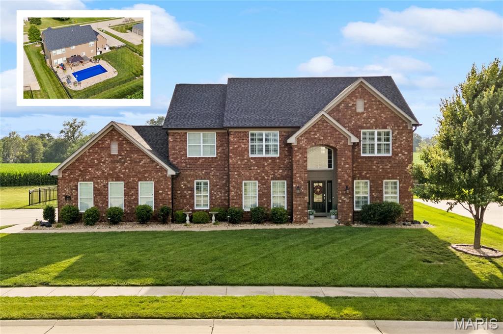 Prepare to fall in love with this stunning, custom Fulford-built masterpiece nestled on a peaceful, highly coveted cul-de-sac in Woodfield Lake Estates. Boasting over 4,500 sqft =/-, 4 bedrooms, 4.5 bathrooms, and absolute privacy with no backyard neighbors, this turn-key residence has been extensively updated throughout 2024 thru 2026.  Main Level: Step inside through a dramatic two-story foyer enhanced by fresh interior paint and crisp new plantation shutters, where brand-new real hardwood flooring flows seamlessly into the main living spaces. The thoughtful layout begins with a private home office enclosed by French doors (currently being used as a parlor), a formal dining room for hosting dinner parties, a convenient located half bath, and a separate dedicated laundry room. At the heart of the home, the spacious living room centers around a gas fireplace and opens directly into the updated eat-in kitchen. Culinary enthusiasts will appreciate the granite countertops, staggered cabinetry with crown molding, stainless steel appliances including a 2024 refrigerator and range, a large center island with bar seating, extended wall countertop and desk drop zone area, and a generous walk-in pantry. Completing the main level is a versatile bonus or flex room that adapts easily to your lifestyle as a playroom, sitting area, or secondary office. Upper Level: Ascend the newly carpeted staircase to the upper hallway, which leads to the expansive, oversized primary suite featuring a soaring vaulted ceiling, an impressive custom walk-in closet, and a luxurious en-suite bathroom equipped with dual vanities, a relaxing soaking tub, and a separate shower with newly upgraded 2024 doors. Down the hall, two secondary bedrooms share a convenient Jack-and-Jill bathroom complete with private vanities and large walk-in closets, while a third guest bedroom enjoys easy access to a full hallway bath. Basement: The fully finished basement expands your living and entertaining space with impressive 9-foot ceilings and fresh luxury vinyl plank flooring throughout. This incredible lower level is designed for ultimate recreation, featuring a dedicated private home theater, a massive family room which opens to a sprawling game and recreation area, a full bathroom, and an abundance of clean storage space to keep everything organized. Backyard: Step outside into your own private outdoor oasis. The fully fenced backyard offers maximum privacy with no backyard neighbors. Enjoy warm summer days by the 6-foot-deep fiberglass saltwater pool, which is heated for extended-season swimming and currently professionally serviced. The surrounding outdoor environment is elevated by professionally upgraded landscaping and modern landscape lighting installed in 2024. Additional Items & Major Updates: Peace of mind meets peak efficiency with a long list of upgrades: brand-new roof, siding with upgraded wide planks, and back windows completed in 2025, alongside a new garage door, a new sump pump installed in 2024, and fresh interior paint throughout. Every detail of this exceptional property has been meticulously curated and upgraded since 2024 to deliver the ultimate living experience for your family.