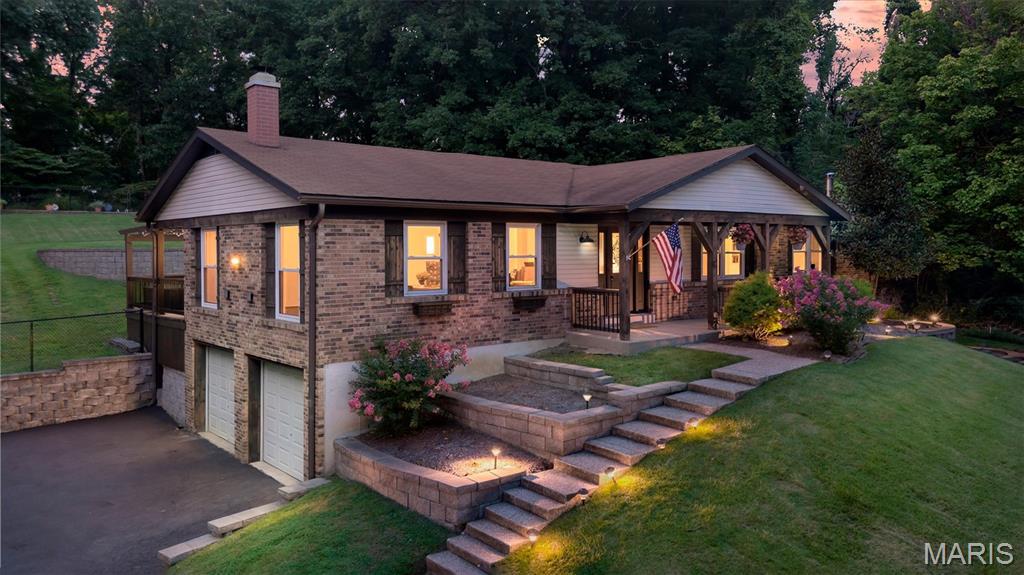 Welcome to a true hidden gem in the coveted Fleur du Bois neighborhood! Tucked away on 3 peaceful acres, this darling ranch offers the rare combination of privacy, space, and neighborhood charm. Surrounded by mature trees with a small creek winding through the front yard, the setting feels wonderfully secluded while still being close to everything Florissant has to offer. Inside, the warm and inviting home features vaulted ceilings in the living room, generously sized bedrooms, 2 full baths, and a spacious primary suite complete with a walk-in closet and beautifully appointed bath with a tiled shower and glass door. The finished basement provides even more living space, while the new A/C offers worry-free comfort all summer long. Outside, enjoy your own private oasis with an in-ground pool, deck, and pergola—perfect for relaxing or entertaining. A 2-car garage adds convenience and storage. Fleur du Bois is known for its winding streets, expansive lots, quiet atmosphere, and even neighborhood horses. Peaceful, private, and full of character, this is Florissant living at its best!