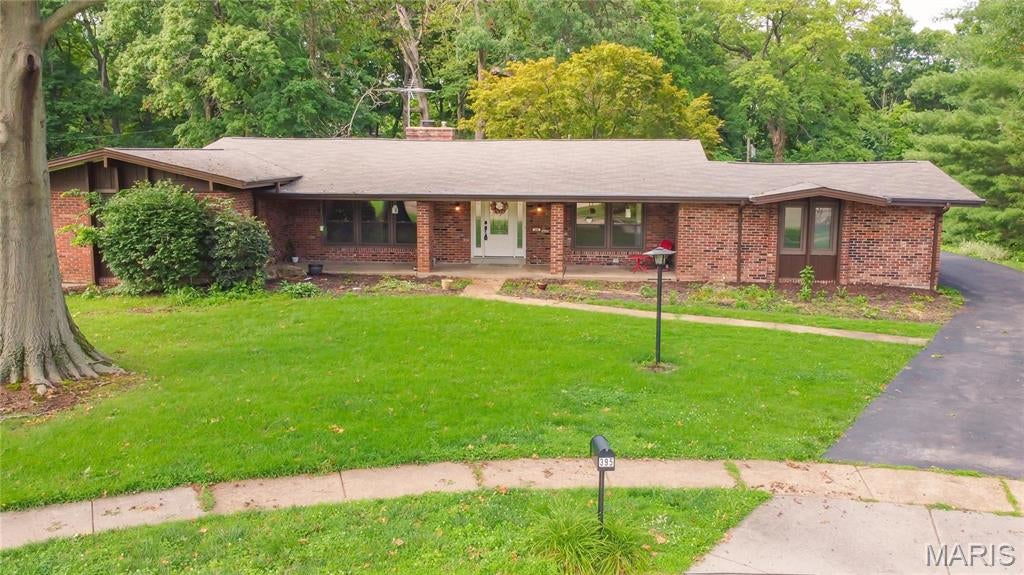 Exciting opportunity to lease this 4 bed 3 bath ranch home in Chesterfield! Gorgeous wood floors throughout most of the main level! Tons of light in Living and Dining room! Large Great Room with brick WB fireplace! Wet Bar off Great Room, Kitchen walks out to Patio and Large Backyard. 4 full bedrooms on main floor, Master bed has private full bath! LL has huge Family Room, Rec Room, 2nd kitchen, full bath, sleeping area and gas FP! Perfect for a mother in laws suite or older children! LL has laundry Room and tons of storage! Quiet street on a cul-de-sac. 2 car garage and ample parking in driveway.  Enjoy the beautiful landscaping, privacy, and serenity in back as you take in the trees. Parkway Schools! This is a great opportunity at a great price, this one won't last long! Minimum 1 year term, longer preferred. No pets preferred but may be considered with owner approval and additional deposits.  Available for near immediate occupancy.