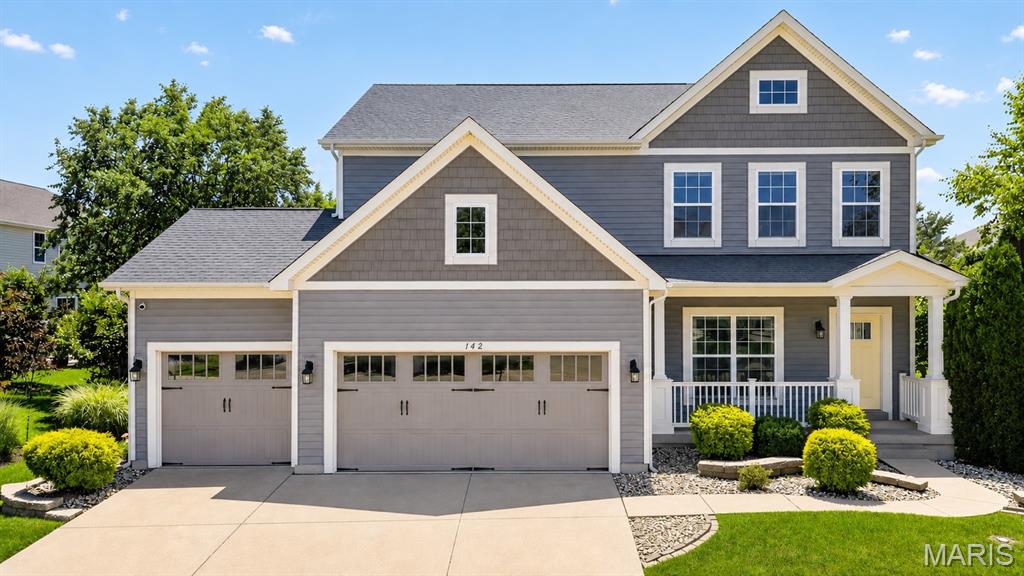 Welcome to this stunning 2-story home built in 2016 in Countryshire with over 3,500 sqft of living space. This home is situated on a premier level lot with a fully fenced backyard and spacious covered patio, backing to common ground with a playground and walking trail. Inside you are greeted with high-end finishes throughout, including hand-scraped hardwood floors, transom windows, tall ceilings, arched entryways, tall baseboards, crown molding and neutral paint. Just off the entryway is a private office with French glass doors, perfect for working from home. Continue into the living room with a brick gas fireplace & wall of windows. The open floor plan flows seamlessly into the chef’s kitchen, complete with custom staggered cabinetry, granite countertops, ss appliances, breakfast bar, tile backsplash & breakfast room with a sliding glass door to the covered patio. A half bath & drop-zone off the 3-car garage completes the main level. Retreat to the primary suite upstairs with 2 walk-in closets with custom closet systems & ensuite bath offering a double vanity, glass enclosed shower & water closet. The upper level also offers a spacious loft, laundry room, 3 additional bedrooms & a full bathroom. Enjoy additional living space in the finished lower level with a workout room, bonus room, full bathroom & large craft room that could be converted back into a family room. Located in the desirable Countryshire neighborhood with amenities including pool, pickleball courts, basketball courts, playgrounds & walking trails.