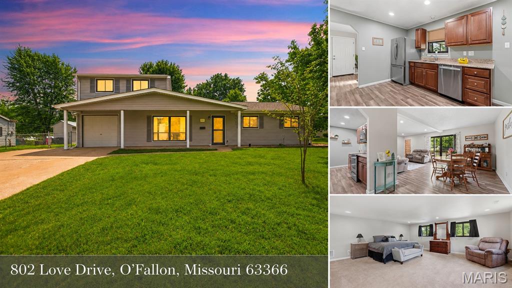Fall in love with 802 Love Drive. This 4 bedroom, 2.5 bath O’Fallon home delivers space, updates, and everyday livability in one practical package. Inside, you’ll find comfortable gathering areas, an updated kitchen, generous bedroom space, and a flexible layout with room to spread out. The value story is stronger than the photos alone. Recent 2024 exterior improvements include roof, siding, gutters, gutter guards, downspouts, screened patio roof, storage doors, shed siding, and shed door. The home also features a newly installed 40-gallon gas water heater and added poured concrete patio and backyard sidewalk/flatwork. Out back, the fenced yard, patio area, storage shed, and fire pit create a true outdoor extension of the home. Pets, play, grilling, or quiet evenings outside all work here. With many major exterior items already addressed and usable outdoor improvements in place, 802 Love Drive gives the next owner a lot to love from day one.