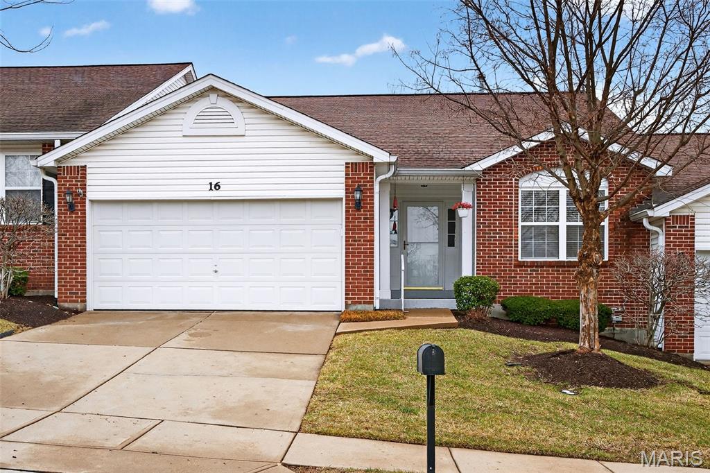 Beautiful 2 bed, 3 bath villa offering convenient main-floor living! The open floor plan features vaulted ceilings and a spacious great room with a cozy gas fireplace and elegant marble surround. The kitchen includes granite countertops, stainless steel appliances, a breakfast room, and an overhang for additional seating. Enjoy the ease of main-floor laundry and stylish new LVP flooring in the kitchen and bathrooms.  The home also features a full unfinished basement with a bathroom, providing excellent potential for additional living space, recreation, or storage. Relax outdoors on the 12 x 15 deck and appreciate the convenience of a 2-car garage. Ideally located with easy access to Highways 94, 364, and 70, and just minutes from shopping, dining, and everyday conveniences.
