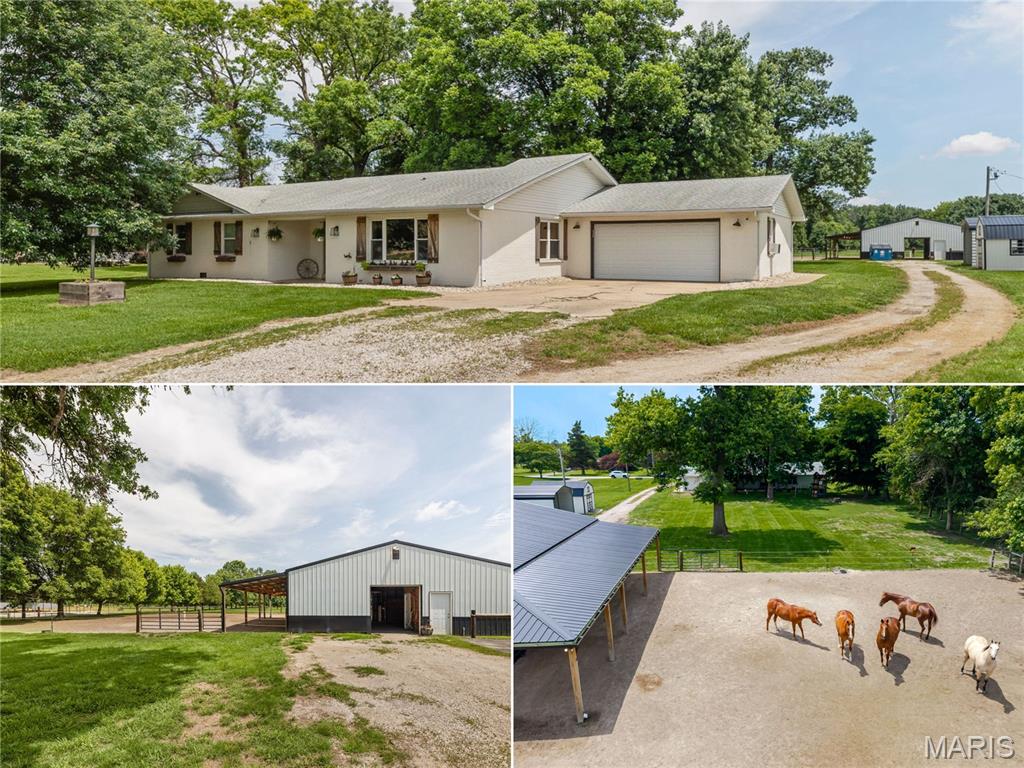 If you've been looking for a place where you can enjoy country living and have room for your horses, this one is worth a look. Situated on approximately 5 acres, this well-maintained brick ranch offers over 1,800 square feet of comfortable living space with 3 bedrooms, 2.5 baths, and an open floor plan that's perfect for everyday life and entertaining.
The updated kitchen is both beautiful and functional, with plenty of space for gathering with family and friends. The primary suite features a walk-in closet and a custom tiled shower, while the attached garage and main-floor laundry add convenience to daily living.
Step through the double back doors and you'll find one of the home's favorite gathering spots—a beautiful patio overlooking the property, complete with a fire pit that's perfect for relaxing evenings, entertaining guests, or simply enjoying the peaceful country setting.
While the home itself is wonderful, the real showstopper is the equestrian setup. The impressive 36' x 40' pole barn, built in 2024, was thoughtfully designed with horse owners in mind. Constructed with 40-year metal roofing, professionally installed gutters and downspouts, two insulated 8' x 8' overhead doors, and heavy-grade spray foam insulation, the barn stays cooler in the summer, warmer in the winter, and helps prevent condensation.
Inside, you'll find five spacious 10' x 12' stalls featuring premium American Stalls gates, blanket and halter hangers, quick-feed hay bags, bucket hangers, individual electrical outlets for fans, and four Dutch doors leading directly to the north paddock. The fifth stall is positioned separately and could easily be converted into additional storage space if desired. The entire barn is lined wall-to-wall with heavy-duty stall mats over a compacted crushed limestone base, creating a durable and horse-friendly environment.
The fully insulated 10' x 12' tack room is equally impressive, offering six mounted saddle racks with pad bars, bridle hangers, custom shelving, multiple outlets, and housing the well and pump that service the barn. The well supplies both the barn hydrant and two Drinking Post automatic waterers, conveniently located in the divided dry lots. The pasture features mature shade trees, providing natural cover and comfort for horses throughout the seasons.
Additional equestrian features include two cross-tie areas in the alleyway, a custom-built wooden hitching post with a matted wash rack/tie area, and white three-strand poly wire fencing powered by a Gallagher solar electric fencing system.
Additional improvements include a newer portable shed and an 18' x 35' covered storage carport that's ideal for a boat, RV, trailer, equipment, or additional farm storage.
From the beautifully maintained home to the thoughtfully designed horse facilities, this property offers a rare opportunity for equestrian enthusiasts seeking a turnkey setup where both horses and owners can feel right at home.