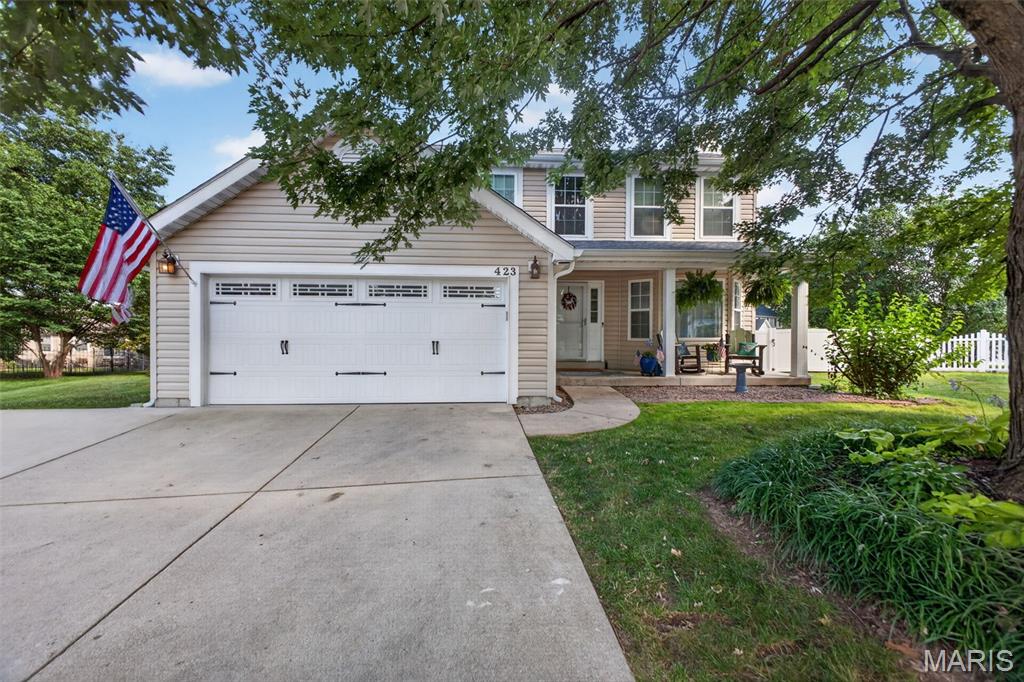 Welcome to 423 Highland Peak Court in O’Fallon! Nestled at the end of a quiet cul-de-sac in one of O’Fallon’s desirable neighborhoods, this beautifully maintained home offers the perfect blend of comfort, style, and outdoor living. From the moment you arrive, you’ll appreciate the inviting curb appeal, mature trees, and spacious setting.

Inside, you’ll find an inviting layout highlighted by a charming bayed window that fills the home with natural light, a cozy living room fireplace, and an updated kitchen featuring stunning quartz countertops that provide both beauty and functionality. The thoughtfully designed floor plan offers comfortable spaces for everyday living and entertaining alike.

Step outside and discover the true showstopper—an incredible backyard retreat designed for making memories. The expansive 20’ x 30’ patio provides plenty of space for entertaining guests, while the covered patio creates the perfect spot to relax and unwind in the shade. Enjoy summer days in the above-ground pool, host cookouts in the dedicated grilling area, or gather around the fire pit on cool evenings with family and friends. The large fenced backyard offers room to play, garden, entertain, and enjoy the outdoors all year long.

With its sought-after cul-de-sac location, fantastic neighborhood setting, and exceptional indoor and outdoor living spaces, 423 Highland Peak Court is a place you’ll be proud to call home. Don’t miss your opportunity to own this O’Fallon gem!