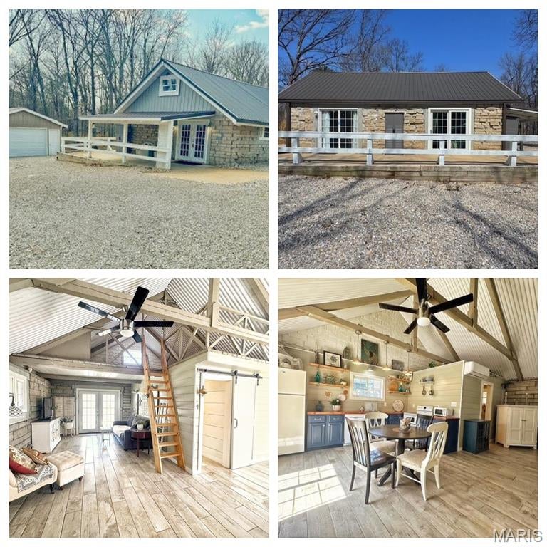 Wow!  Charming stone cottage is gently nestled in the woods and surrounded by beautiful landscaping, offering a peaceful country setting backing to woods. Inside, cathedral ceilings create an open, airy feel, while a loft accessed by ladder serves as a second bedroom or additional sleeping area.  Home boasts spacious living areas,  abundant closet space, tastefully updated kitchen and bathroom, custom lighting/ceiling fans throughout. A 20x22 detached two-car garage adds convenience.   Grayhawk’s amenities include two 100-acre lakes for fishing and boating, a community pool, playground, and a variety of social activities—all within the gated Grayhawk Lake community.
Lovingly maintained and completely renovated over the past 10 years, this home truly reflects pride of ownership.  Back on market, buyer did not perform.