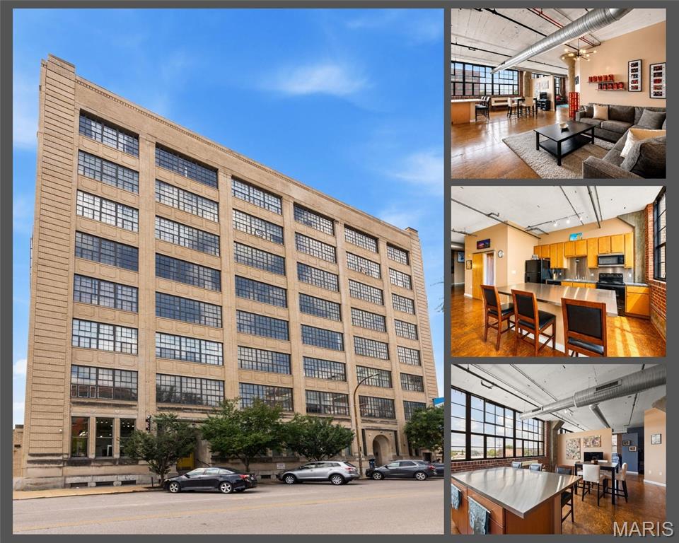 Welcome to this gem of a loft in the iconic Sporting News building on Washington Avenue! This exceptional corner unit embraces the best of downtown loft living, blending stylish finishes, exposed brick, soaring warehouse-style windows, and an incredible sense of space. Bright and beautiful, the huge windows stretch across the entire loft and wrap around the bedroom, filling the space with natural light and showcasing amazing eastern views of Downtown St. Louis—including a spectacular view of the Gateway Arch from the bedroom.
The spacious kitchen offers a huge center island with plenty of room for prepping fabulous meals, gathering, and entertaining. Seller is also offering a $3000 credit to upgrade appliances! 
    The flexible loft layout provides the opportunity to create a 2nd bedroom, as designed by the developer, offering versatility for guests, a home office, or additional living space. The second full bathroom adds wonderful convenience for both owners and guests, and features a sleek barn-door entry. Enjoy the building’s rooftop deck with grilling and lounging areas, perfect for relaxing, entertaining, and taking in the city views. Plus, one dedicated garage parking space provides secure, convenient parking right in the building. Also, building on VA approved list! Character, flexibility, incredible views, and amenities come together, plus walkable to all that downtown has to offer Stl soccer stadium, Union Station, Aquarium, Brick River Cider, & much more! Come enjoy Downtown in Style!