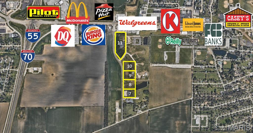 Pad-ready commercial development lots available in The Greens of Troy along SrA Bradley R Smith Dr in Troy, IL. This offering includes multiple commercial lots with flexible parcel sizes and pricing at approximately $2.00 PSF. Lots 7–10 total up to approximately 3.17 acres based on listed lot sizes, with individual lots offered from 0.69 AC to 1.04 AC. The site is positioned along a major north/south corridor near established commercial and residential development, offering strong visibility and future growth potential. Zoned C-2 General Commercial, with potential multi-family rezoning opportunities subject to municipal approval. Ideal for investors, developers, retail users, office users, service businesses, or commercial pad development.
