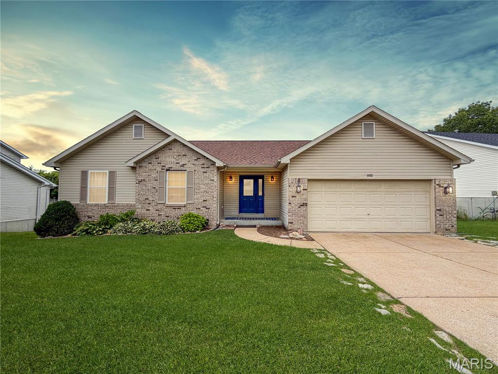 Welcome to this move in ready ranch home in the desirable Winter Valley Subdivision within the Fox School District. Located in Jefferson County, you’ll enjoy the benefit of lower taxes while living in a beautifully maintained 3 bedrooms, 3 bathrooms home. The open floor plan features vaulted ceilings from the living room into the kitchen, highlighted by quartz countertops and kitchen appliances.  A cozy gas fireplace, new carpet on the main level, new luxury vinyl plank flooring in the bathrooms, and luxury vinyl plank in the kitchen and laundry room add comfort and style. High quality French doors lead to an inviting deck, and the walk out basement opens to a relaxing patio. With a lower-level family room, wet bar, office space, and storage, this home offers room for everyone. The oversized two car garage can accommodate a full size truck and small SUV and includes a newer top quality opener. Professionally cleaned and ready for you to move in.