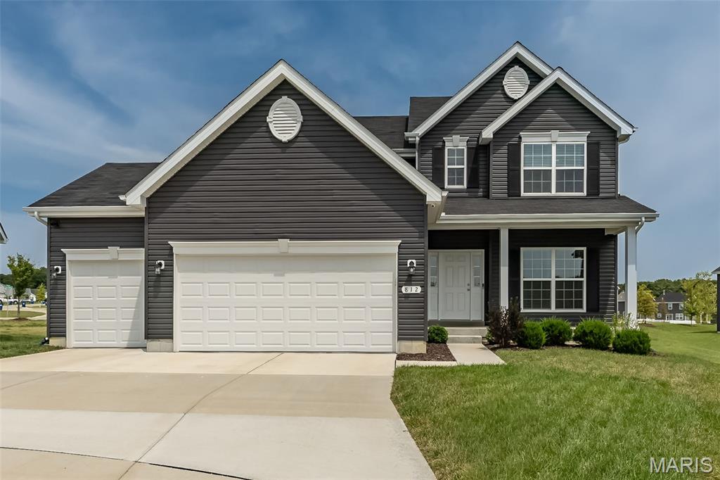 Beautiful 3-year-young meticulously maintained home situated on a cul-de-sac with an oversized 3-car garage! The main level features 9ft ceilings, recessed lighting throughout, and durable luxury vinyl plank flooring throughout the main living areas of the home. Just off the welcoming foyer, the dining room and private office each feature double glass doors, providing flexible options for formal dining, a home office, playroom, or additional living space. The spacious kitchen features quartz countertops, a tiled backsplash, stainless steel appliances including a gas range and a refrigerator that stays with the home. The open-concept layout flows seamlessly into the breakfast area and great room, making it ideal for everyday living and entertaining. Upstairs, the spacious primary suite features a private en-suite bathroom with a double vanity, large walk-in shower, and linen closet. Three additional bedrooms—each featuring a walk-in closet—plus a hall bathroom complete the second level. Additional highlights include two HVAC systems for enhanced comfort and efficiency, an oversized 3-car garage with an additional 2-foot bump-out, making one bay approximately 24 feet deep—perfect for larger vehicles, a workshop, or extra storage, soffit-mounted exterior outlet with interior switch for holiday lights, landscaping, and security cameras. Seller is offering up to $3,000 in buyer's closing costs and/or interest rate buy down, don't miss this opportunity to get in a nearly new home!