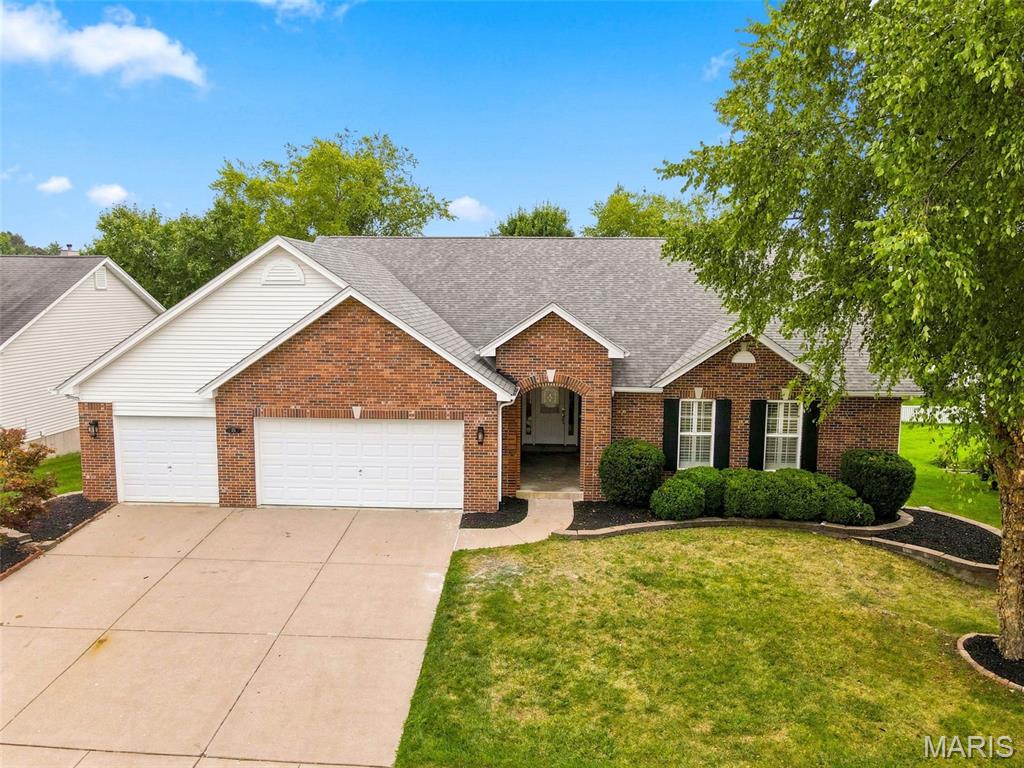 Sprawling 4+ Bedroom Ranch w/ Finished LL and 3-Car garage...it's sure to check all the boxes!  Vaulted Ceilings, Hearth Room w/ Fireplace, Formal Dining Room, Main Floor Laundry, Huge Kitchen w/ Custom Cabinets 42" uppers, center Island, Quartz Counters, New Stainless Steel appliances & Gas stove, Coffee station or Bar, Eating area open to Hearth room, Vaulted Great Room with 2nd Fireplace, Split Bedroom with Primary off great room w/ upgraded bath, dbl vanity walk/roll in shower and 3 additional bedrooms opposite stairs for extra privacy, Maintenance Free deck, Fenced Yard; Finished walkout lower level w/ it's own kitchen....including dishwasher, micro & fridge, eating area, Full bath, Family rm, sleeping area, walkout to private patio .... perfect for the in-laws, roommate, college kid or guest, Plenty of storage too. Subdivision Pool, Fishing lake, walking trails and Dardenne Prairie Park just down the road. Close to shopping, restaurants, schools & entertainment. Be Ready to call Home Sweet Home!