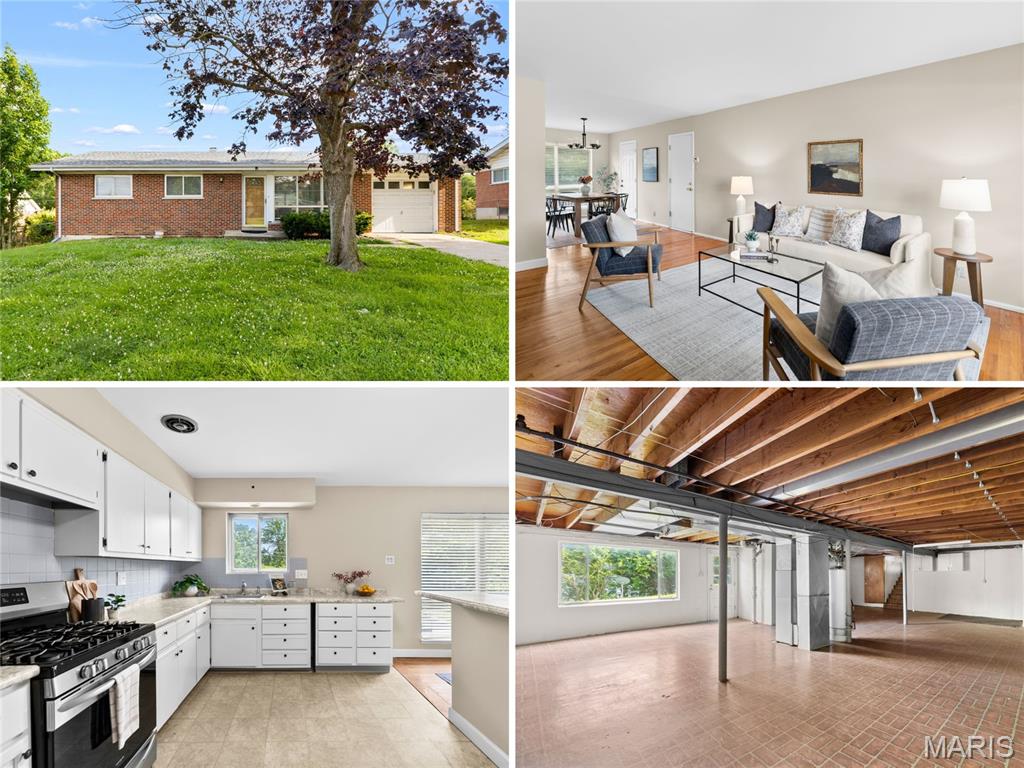 Charming ranch with OPEN FLOOR PLAN, hardwood, walkout lower level, attached garage and fenced backyard - walking distance to community pool. ALL BRICK exterior with architectural shingle roof and full-glass front storm door. Bright living room with OVER-SIZED WINDOWS, open to dining and kitchen. FRESH INTERIOR PAINT. Warm HARDWOOD FLOORING throughout - not a stitch of carpet. Kitchen features peninsula bar and NEWER STAINLESS gas range. Relaxing bedrooms with breezy ceiling fans, some closet built-ins. UPDATED BATH with tub/shower combo, tile surround and modern vanity. Downstairs features another triple window, HALF BATH with pedestal sink, workshop and GENEROUS STORAGE areas. Newer storm door WALKOUT TO PATIO overlooking spacious FENCED YARD with lush lawn. Attached garage with newer rear access door, steps to patio below. Short walk to GRAELER PARK POOL, community garden and bbq/picnic area - swim and garden clubs offer lessons and events. SUPER CONVENIENT location close to Highways 270/67/340, with most errands within a mile. Unincorporated with few restrictions.