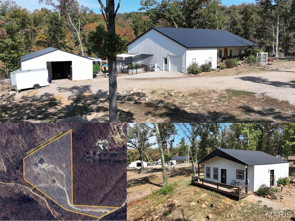 2 homes built in 2021 and 10 secluded acres (m/l) The main home is appx 1,832 sq ft and features 3 bedrooms, 2 bathrooms, an open floor plan, vaulted and coffered ceilings, split bedroom floor plan, concrete countertops, crown molding, modern lighting, huge primary suite with office/sunroom, front and rear covered decks with amazing views, outdoor kitchen with pellet smoker and flat top grill and a one car attached garage. The guest house is appx 1,044 sq ft with the same rustic feel has 2 bedrooms, 1 bathroom, open floor plan, butcher block counter tops, loft area, stained and heated concrete floors, covered front porch and a covered lean-to. The driveway has a solar powered gate. The property it's mostly fenced with two 2 acre cross-fenced sections for livestock. There is a 30x40 shop/barn, 16x16 green house, 16x16 chicken coop, raised beds and a wet weather creek. Each house has it's own septic and electric meter. This property is an outdoorsman dream, situated between Mingo Wildlife Refuge and Wappapello Lake. No restrictions. Puxico School District. 961 Wayne 519, Wappapello, Missouri. Now $400,000. Seller is motivated! Call to schedule your private tour today!