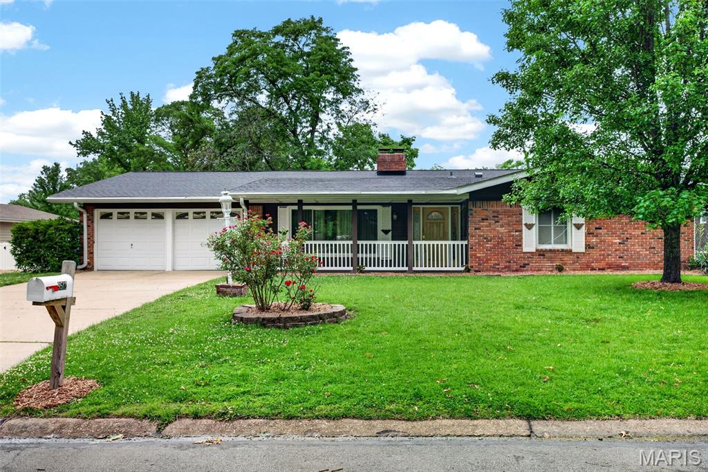 Welcome to 9512 Carnival Dr! Nestled on a quiet street in the sought after Lindbergh Schools, this home has endless possibilities and is ready for your personal touches; A unique open-concept floor plan that boasts almost 2,500 sqft on the main floor with an additional 450 sqft in the lower level; full of exposed brick, natural woodwork, and other vintage finishes. The focal point of this property is the brick double-sided island fireplace that greets you as you enter the home covering both the living room and formal dining area. Host all of your parties and holiday gatherings with a spacious flow-through kitchen with granite counter tops, tiled flooring, and a HUGE butlers pantry or "scullery" that you don't come across often; TONS of extra cabinet & counter top space with laundry hook-ups. This room could also be used as a craft/hobby room, workshop or simply for extra storage. 5 HUGE bedrooms span across the main floor with 3 full bathrooms. Keep the 5 bedrooms or combine 2 rooms into a custom sprawling primary suite! The lower level has tons of potential. It's fully finished with custom woodworking, sprayed black ceiling, half bathroom, and a bar! Keep it as-is or make it your own. The back yard is also perfect for hosting and entertaining guests! Oversized aggregate patio, fully fenced in yard, mature trees, storage shed and outdoor bar! New roof put on recently too! Home is vacant and ready for your personal touch! Don't let this one slip away. Schedule your private showing today!