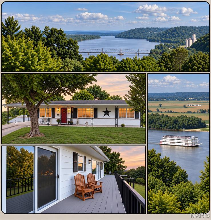 Panoramic views spanning across Missouri’s rolling hills, the Mississippi River, charming steeples of downtown Louisiana, and the expansive patchwork of Illinois farmland across the river. Every changing season brings a new backdrop - with plenty of ways to enjoy it - from the kitchen, living room, and bedroom windows to the sliding doors opening out onto the balcony and the multiple outdoor living spaces. Photos don't do it justice!
The covered front porch and back balcony both span the length of the home, with the two connected along the side by a covered carport and additional covered seating area. Walkout from the lower level to a lovely level backyard. The oversized, two-tiered lot provides plenty of room to spread out, entertain, garden, park, and simply enjoy the view. Two separate driveways, an attached carport, and a detached carport provide an abundance of parking.

Inside, the home offers that perfect balance of spacious and cozy, with abundant windows bringing natural light throughout. The main level features three bedrooms, dining area, two baths, a convenient laundry closet, and an open kitchen/living room combo. The bedroom behind french doors just off the entryway could easily serve as a home office, craft room, hobby space, or other flex space.

The walkout lower level adds even more versatility with a spacious family room, a bonus area, unique bar, two large storage rooms, an additional bedroom currently being enjoyed as a hobby space, and a half bathroom that already has shower plumbing stubbed in. A built-in garden shed/workshop tucked into the corner of lower level is a unique feature, offering possibilities for hobbies, projects, gardening, or additional storage.

Impressive views, generous outdoor spaces, abundant parking, flexible living areas, and a layout that can adapt to whatever life brings, there is soooo much goodness wrapped up in this property! Owners have put much love and attention to detail into this one! Check out the this unique and beautiful home.

Have your pre-approval ready? Schedule your private showing today! Not quite there yet? Need a little help getting the process started? Just ask—I’m always happy to help.